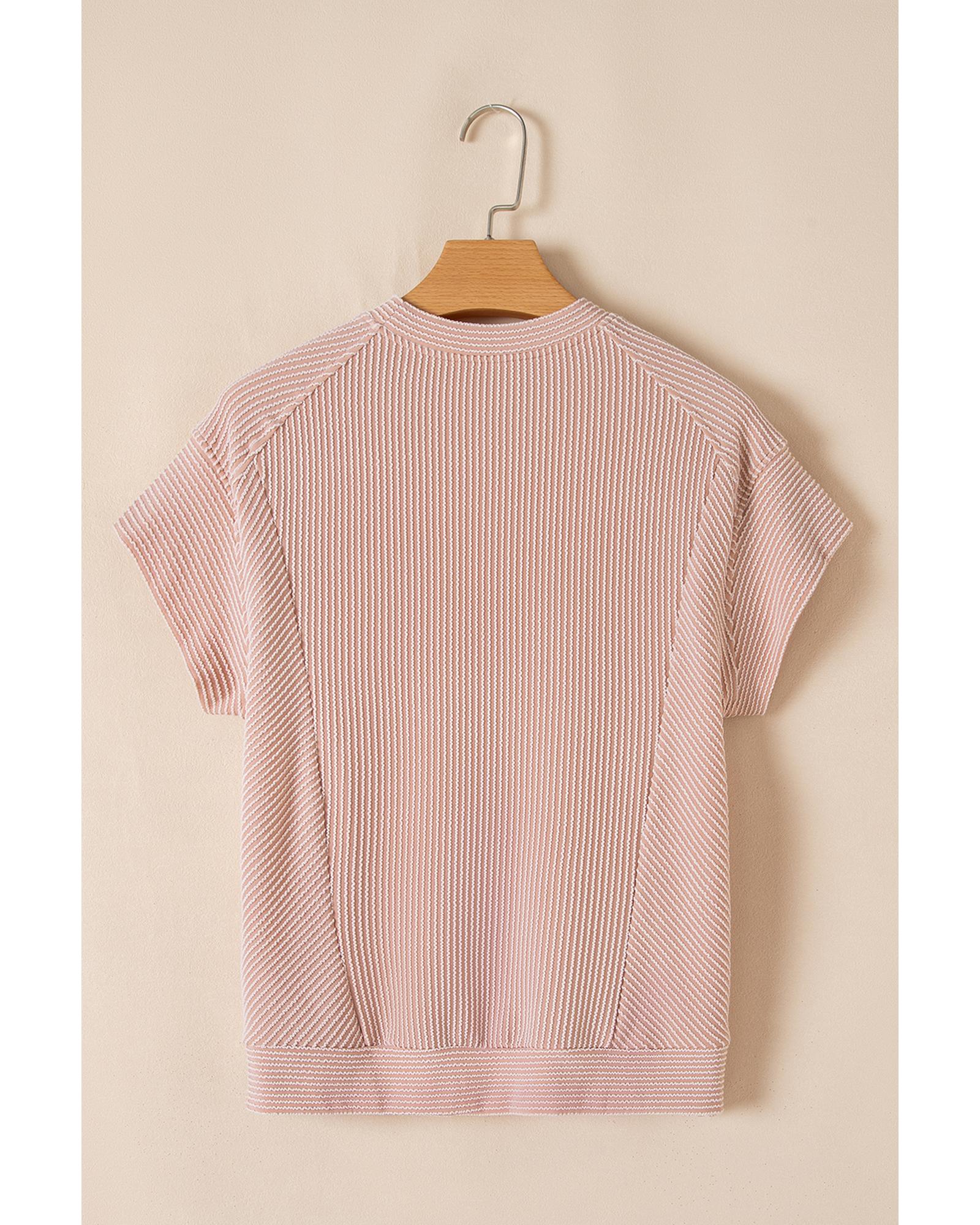 Smoke Gray Solid Corded Knit Short Sleeve T Shirt and Wide Leg Pants Set - S 7