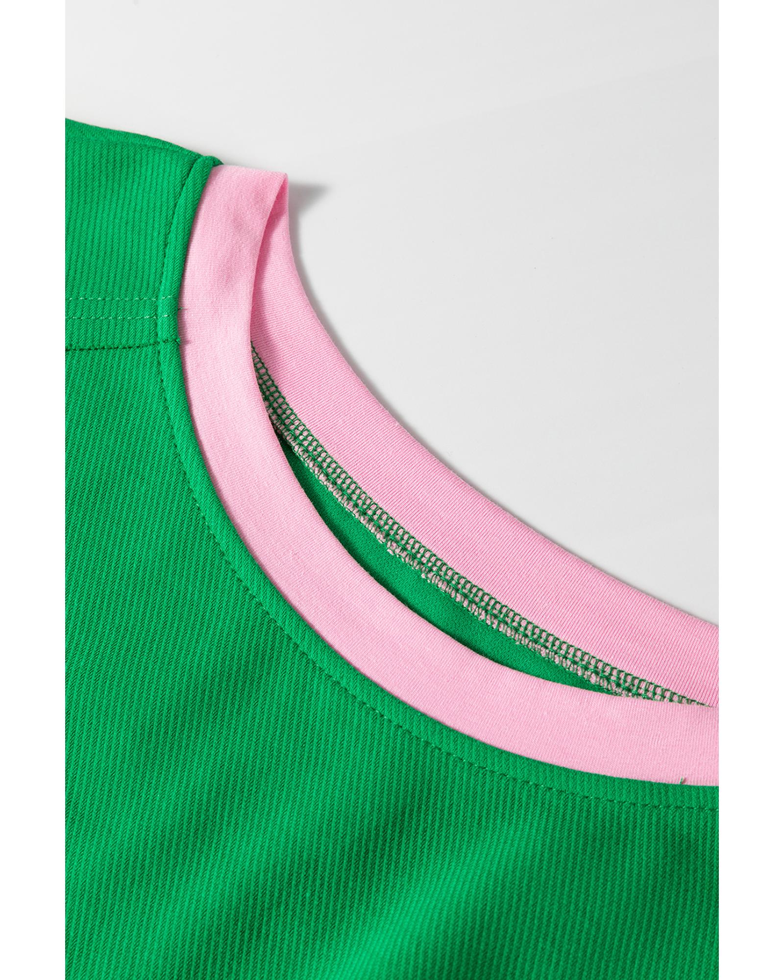 Bright Green Two Tone Contrast Textured Crewneck Tee and Shorts Set - L 7