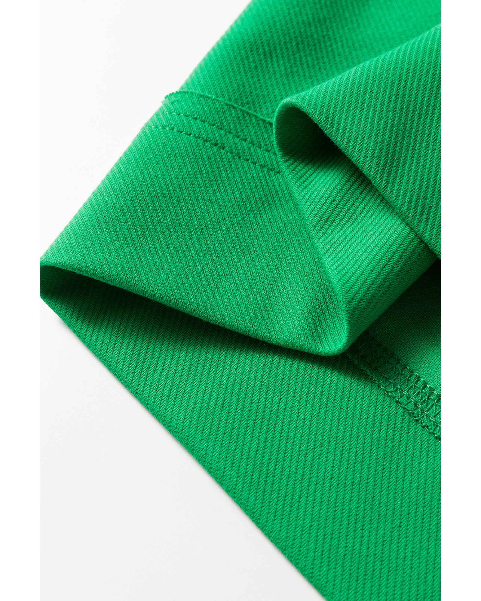 Bright Green Two Tone Contrast Textured Crewneck Tee and Shorts Set - M 5