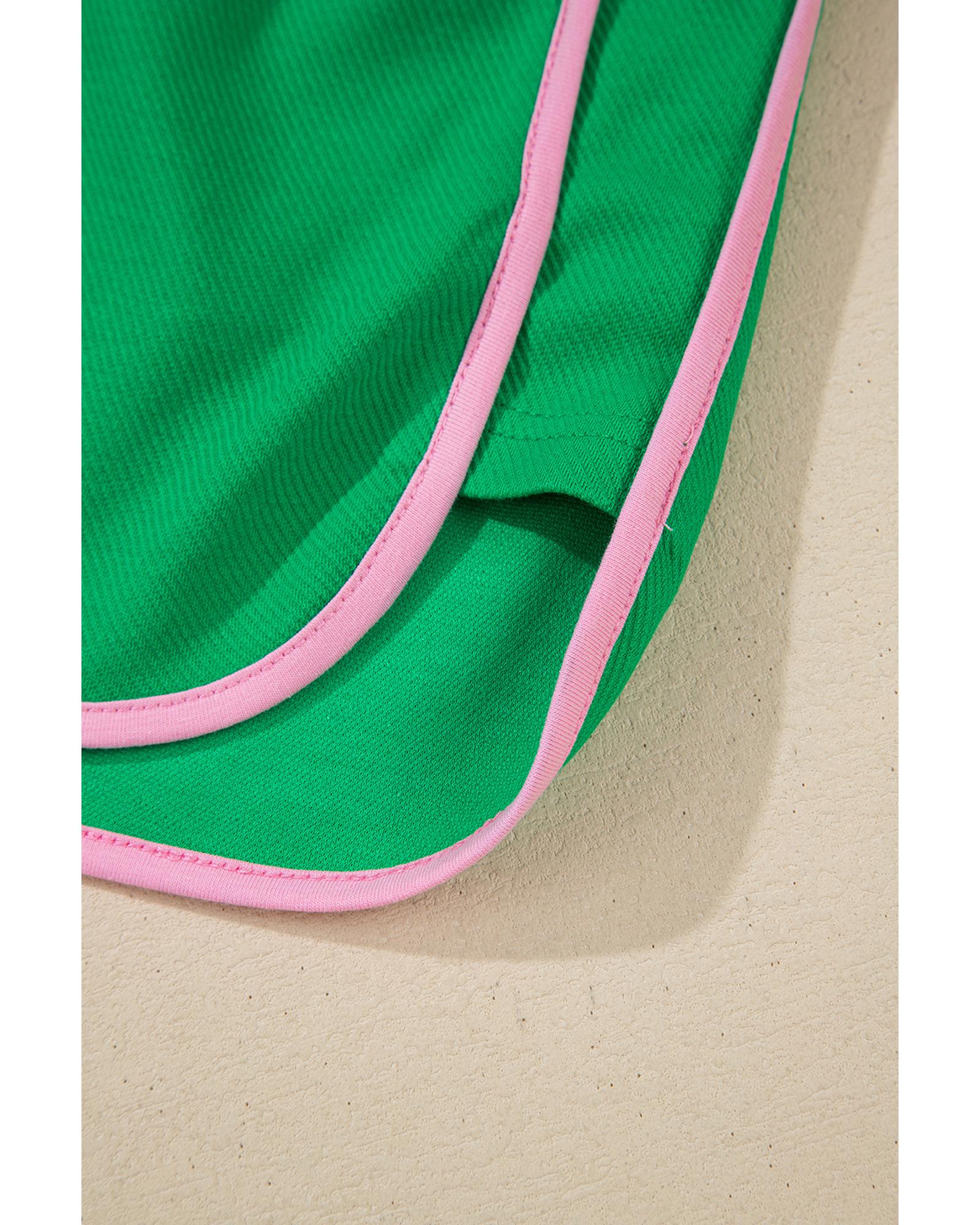 Bright Green Two Tone Contrast Textured Crewneck Tee and Shorts Set - M 8