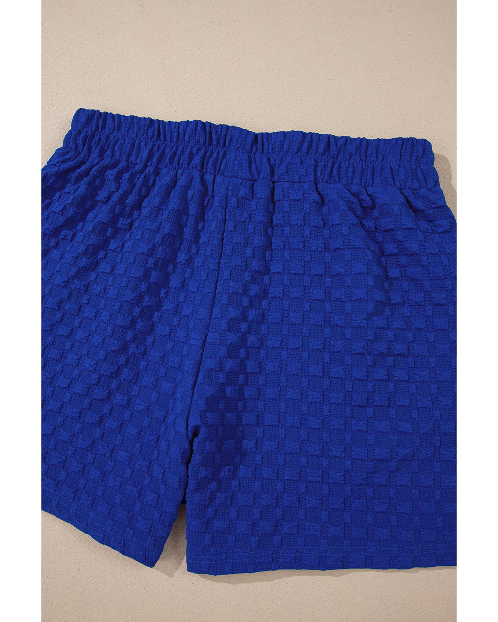 Sky Blue Jacquard Textured Buttoned Tee and Shorts Set - XL 6