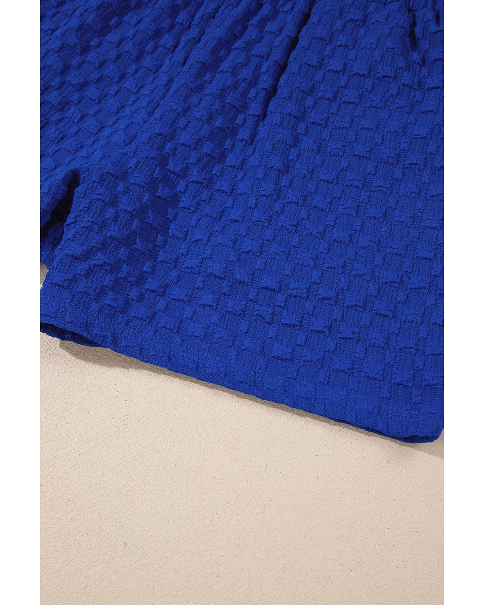 Sky Blue Jacquard Textured Buttoned Tee and Shorts Set - XL 8