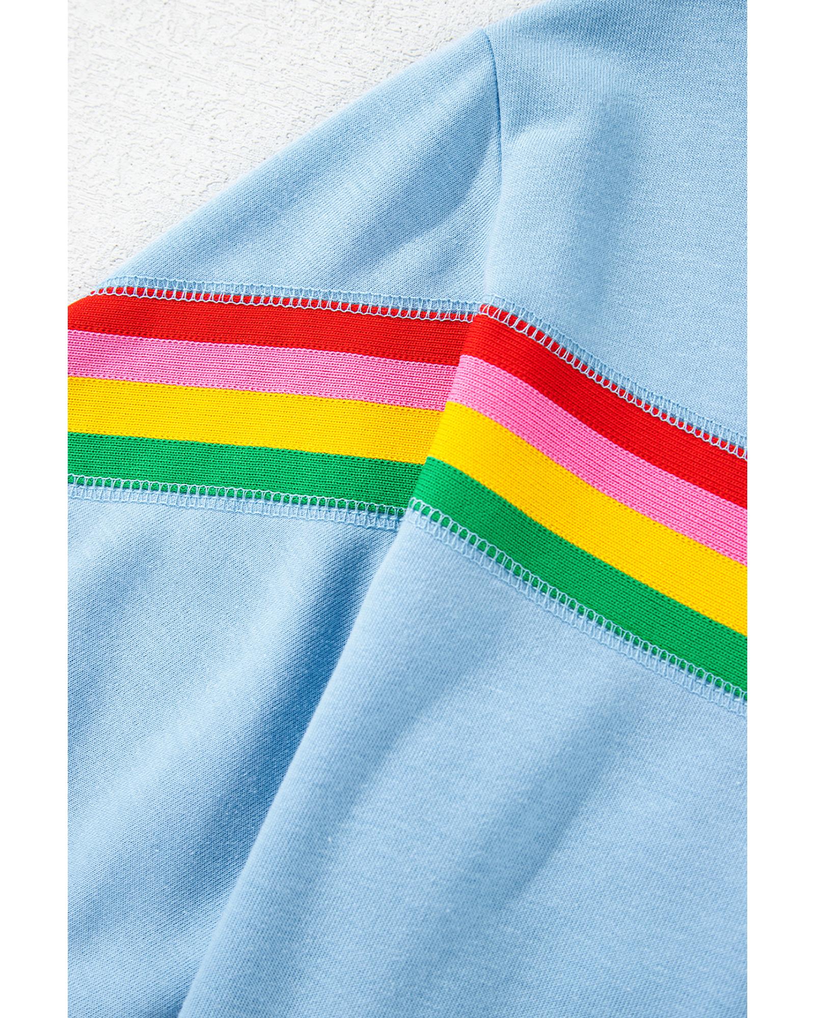 Sky Blue Rainbow Colorblock Collared Short Sleeve Top 2 Piece Shorts Set - L 8