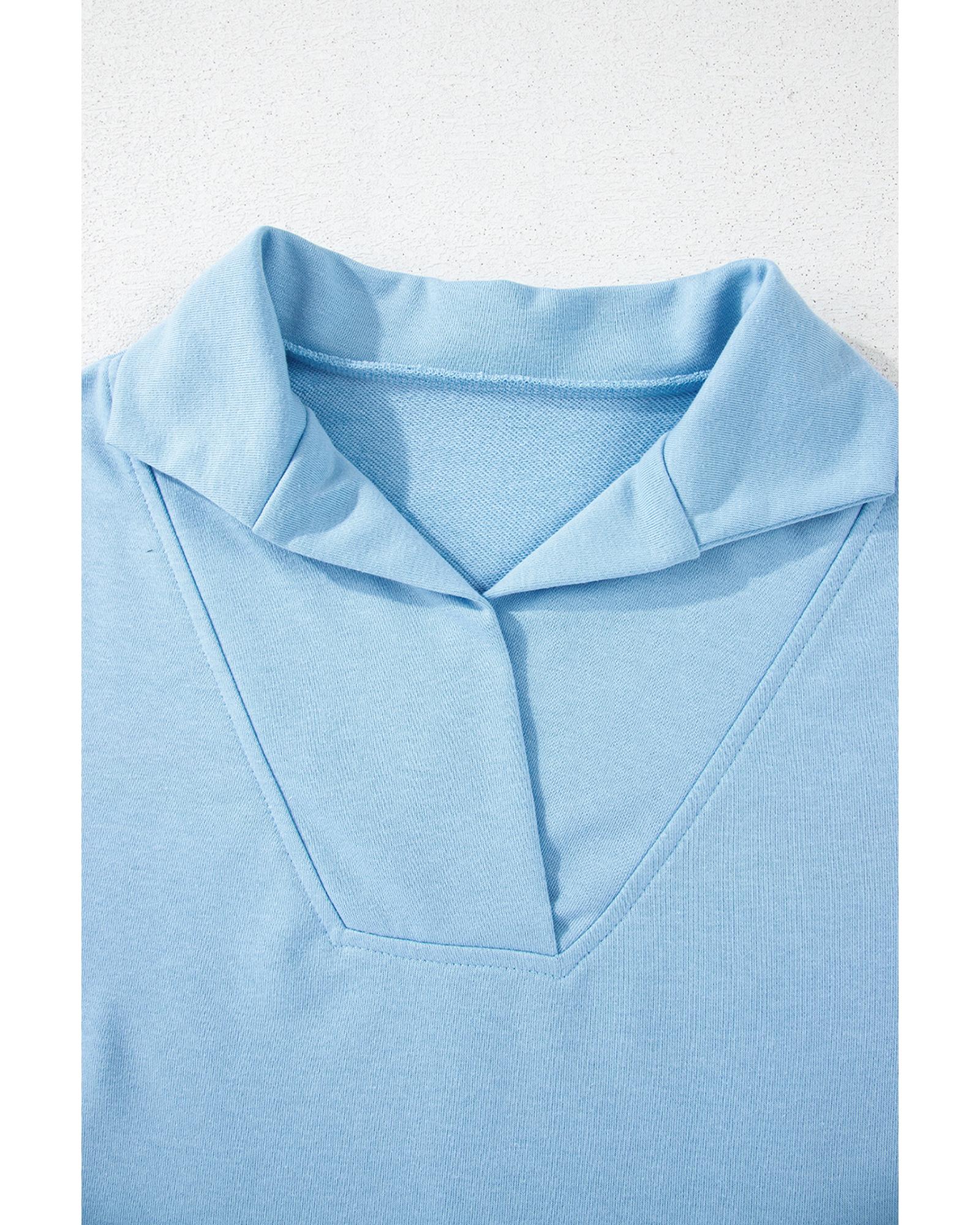 Sky Blue Rainbow Colorblock Collared Short Sleeve Top 2 Piece Shorts Set - S 5