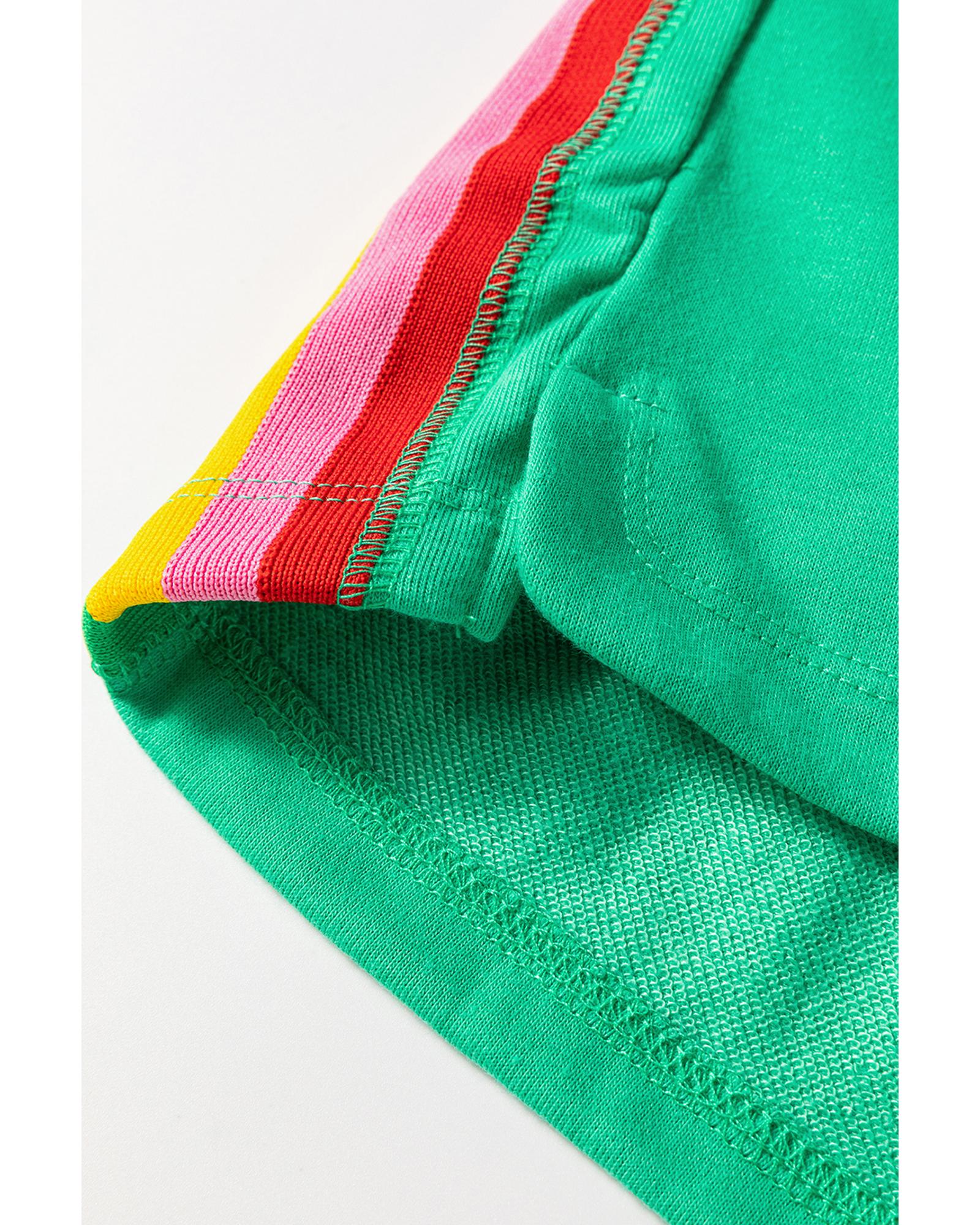 Sea Green Rainbow Colorblock Collared Short Sleeve Top 2 Piece Shorts Set - XL 7