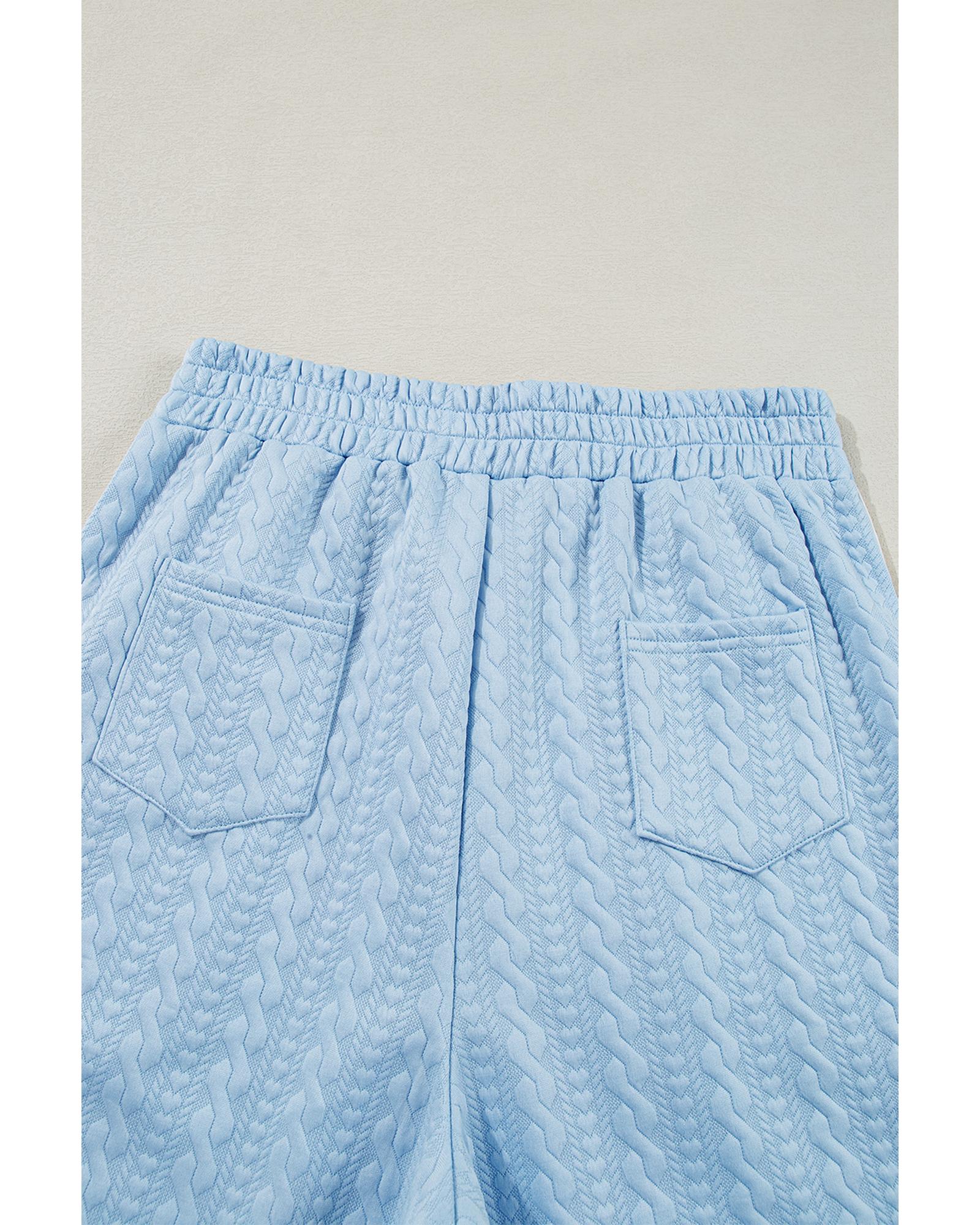 Beau Blue Textured Colorblock Edge Tank Top High Waist Pants Set - M 7