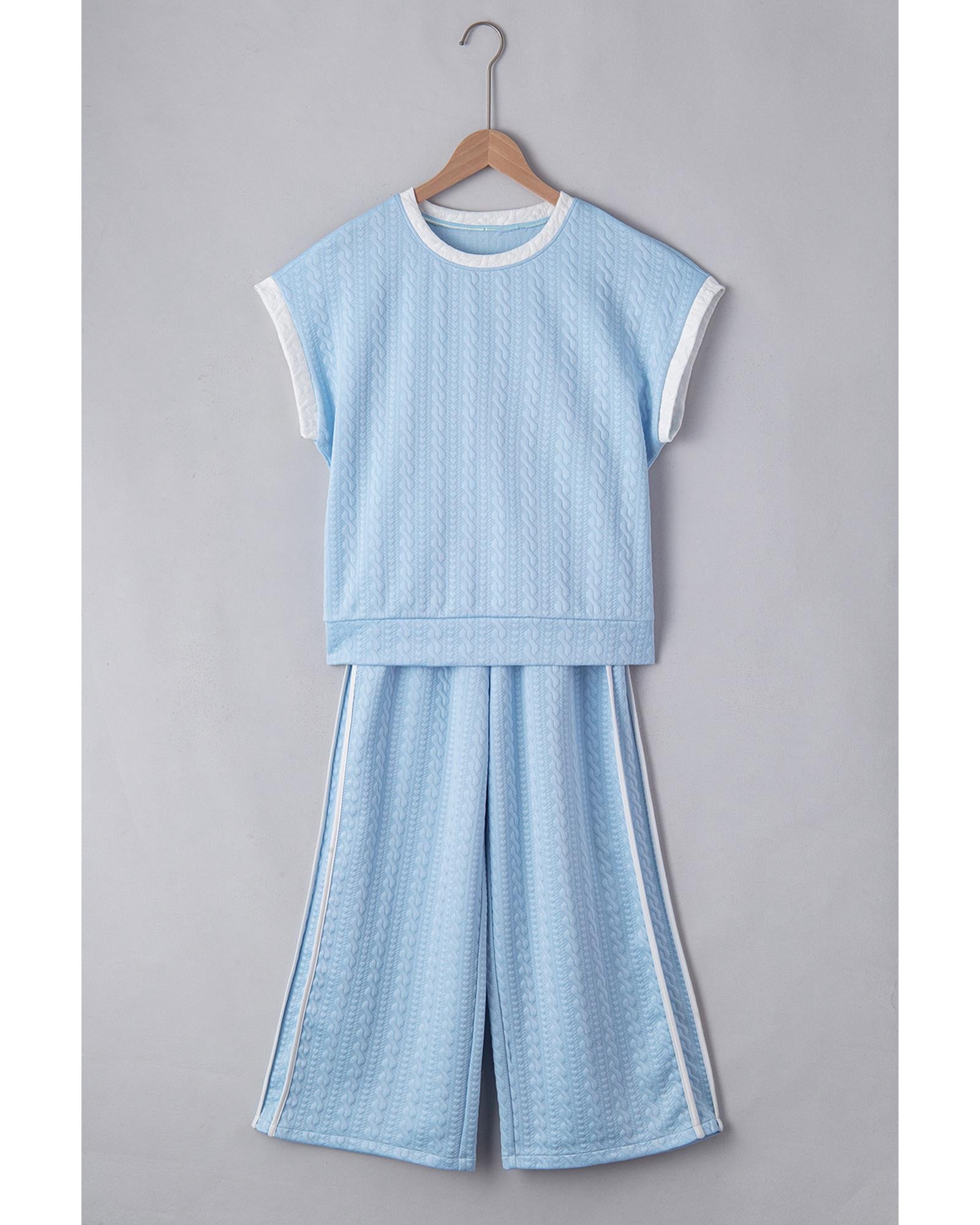 Beau Blue Textured Colorblock Edge Tank Top High Waist Pants Set - XL 4
