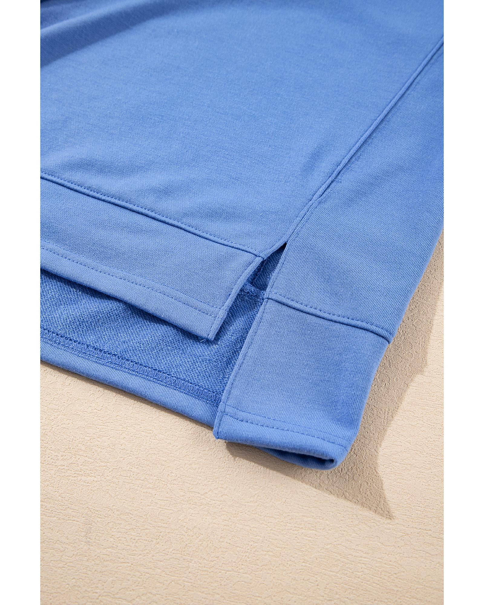 Sky Blue Casual Zipped Short Sleeve Hoodie and Shorts Set - S 7