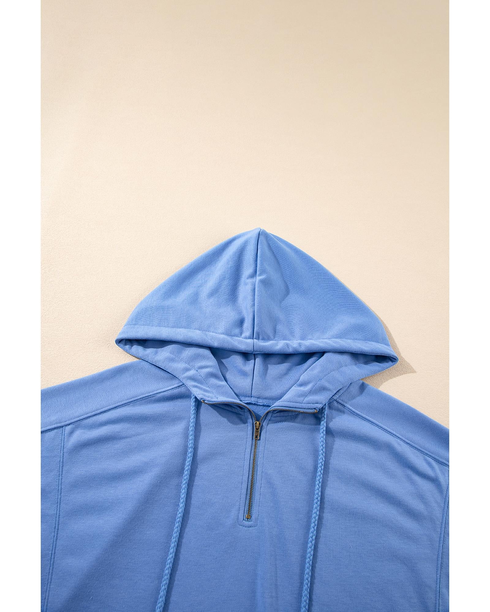 Sky Blue Casual Zipped Short Sleeve Hoodie and Shorts Set - XL 7