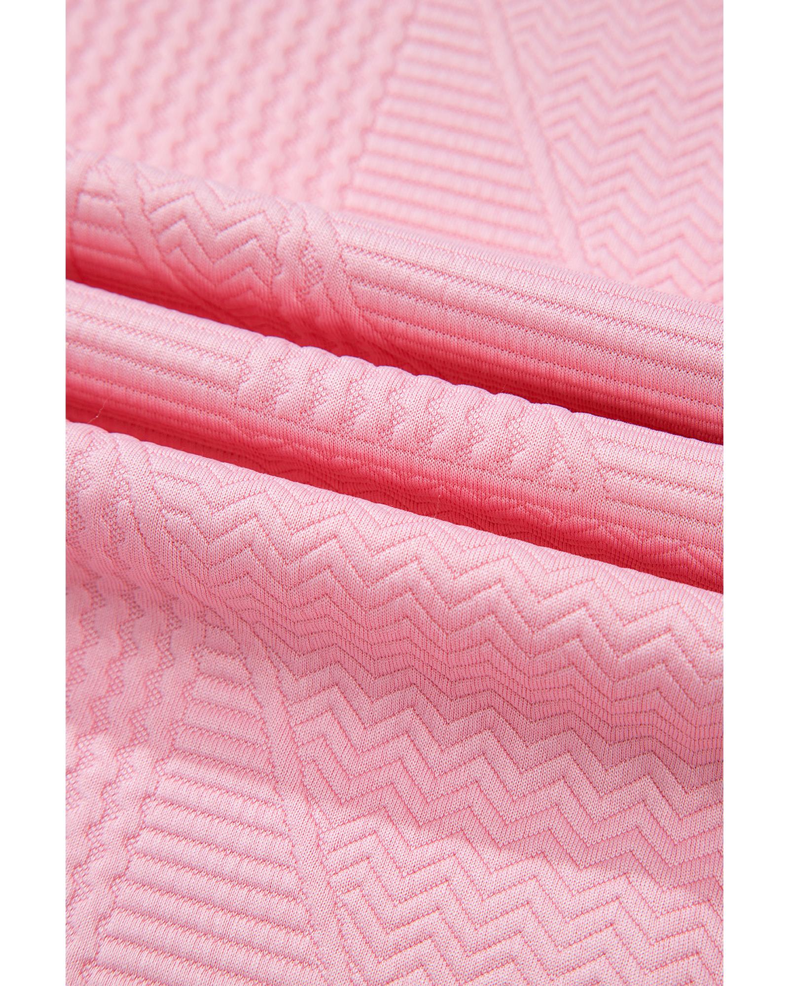 Pink Textured Pearled Ruffled Sleeve Wide Leg Pants Set - L 3