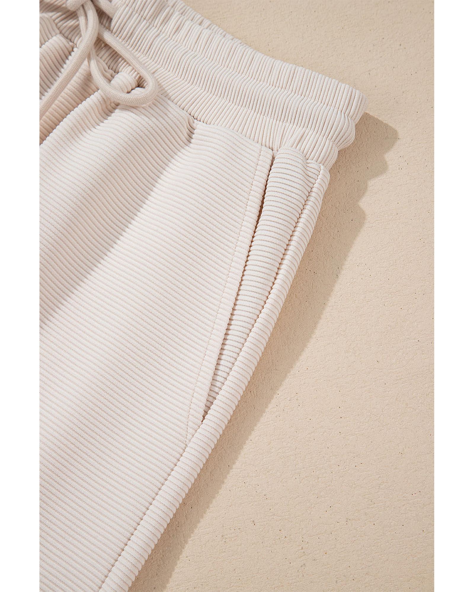 Apricot Textured Ruffled Sleeve Zipped Top and Wide Leg Pants Set - L 3