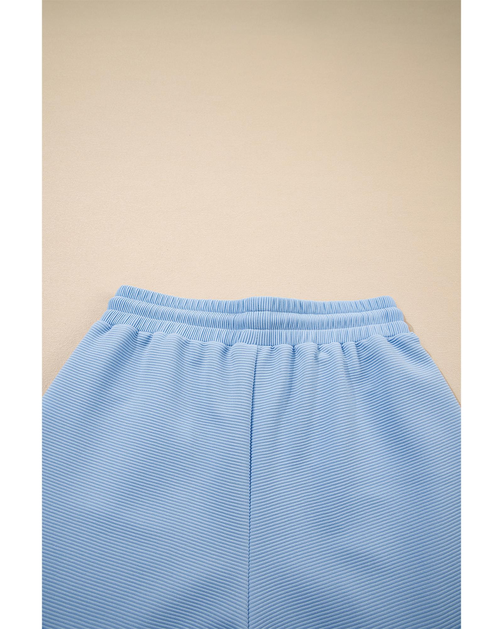 Beau Blue Textured Ruffled Sleeve Zipped Top and Wide Leg Pants Set - M 8