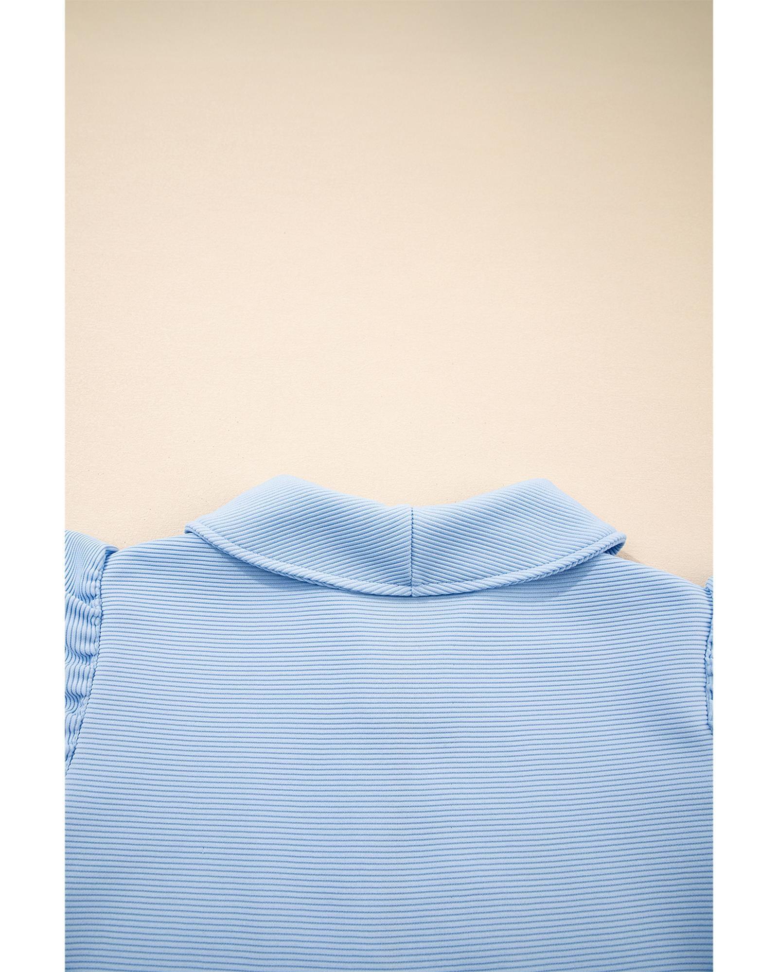 Beau Blue Textured Ruffled Sleeve Zipped Top and Wide Leg Pants Set - XL 7