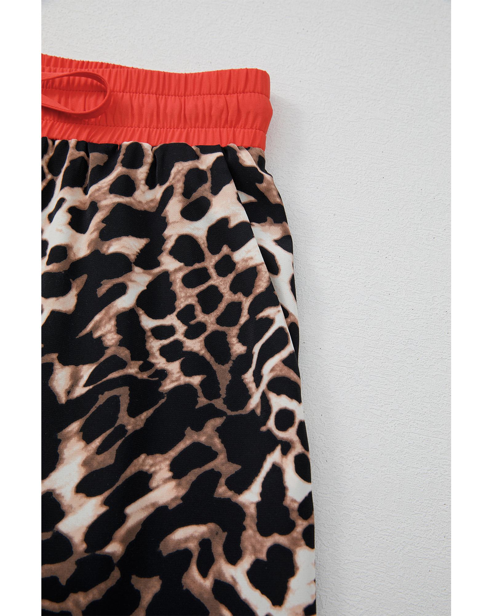 Brown Animal Print Color Contrast Edge Loose Fit Pants Set - XL 8