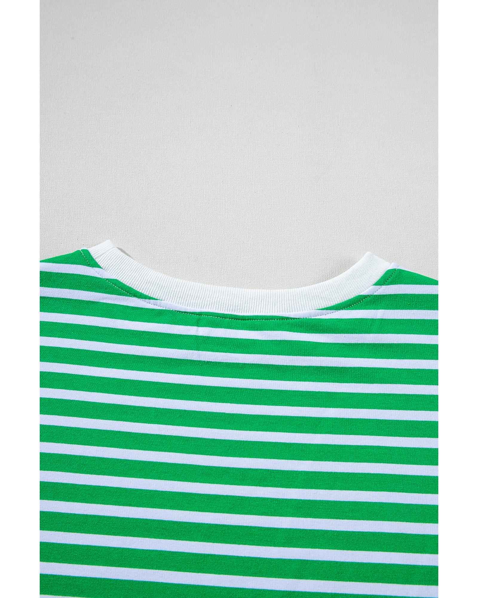 Dark Green Striped Cap Sleeve Tee and Shorts Set - M 3