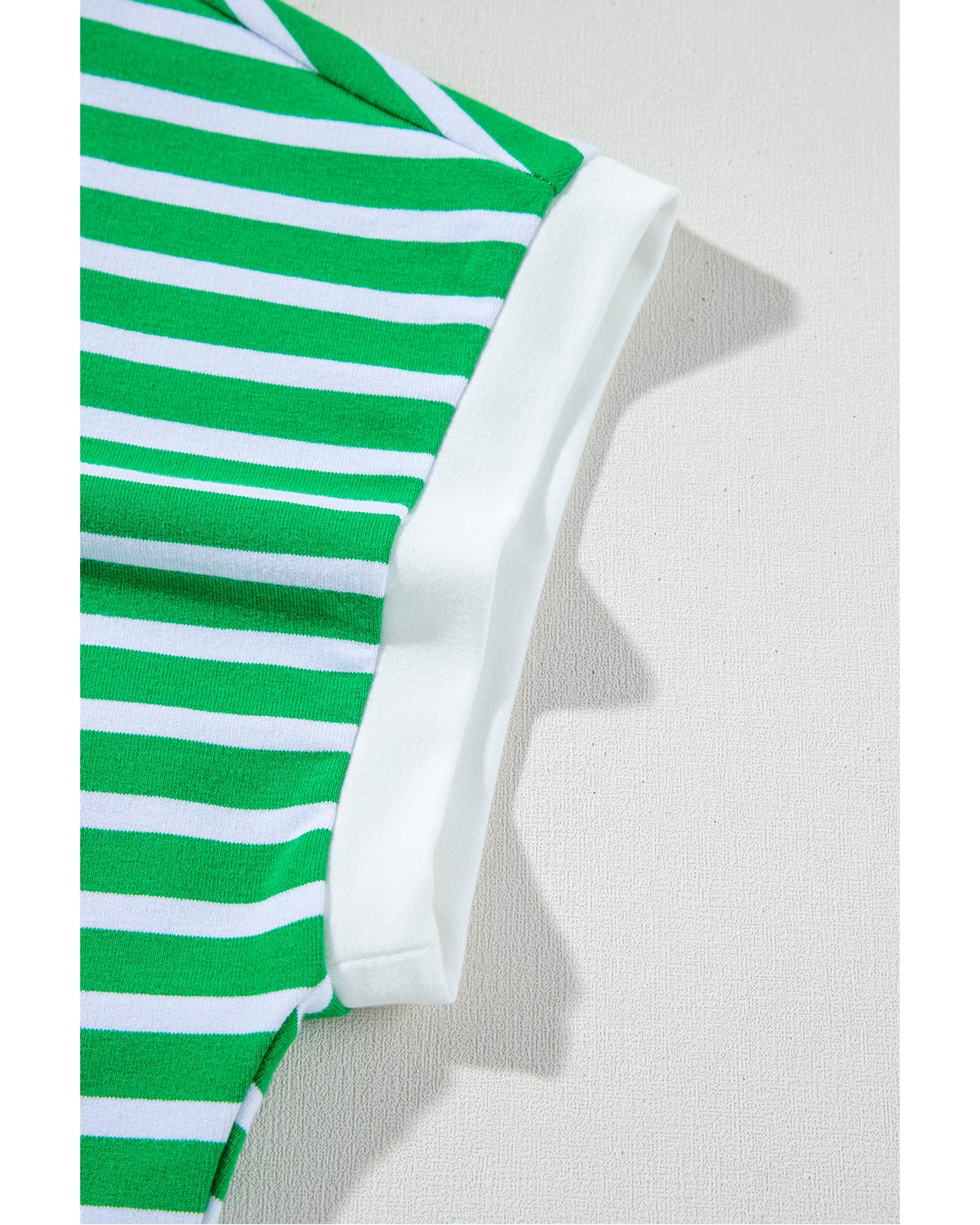 Dark Green Striped Cap Sleeve Tee and Shorts Set - M 4