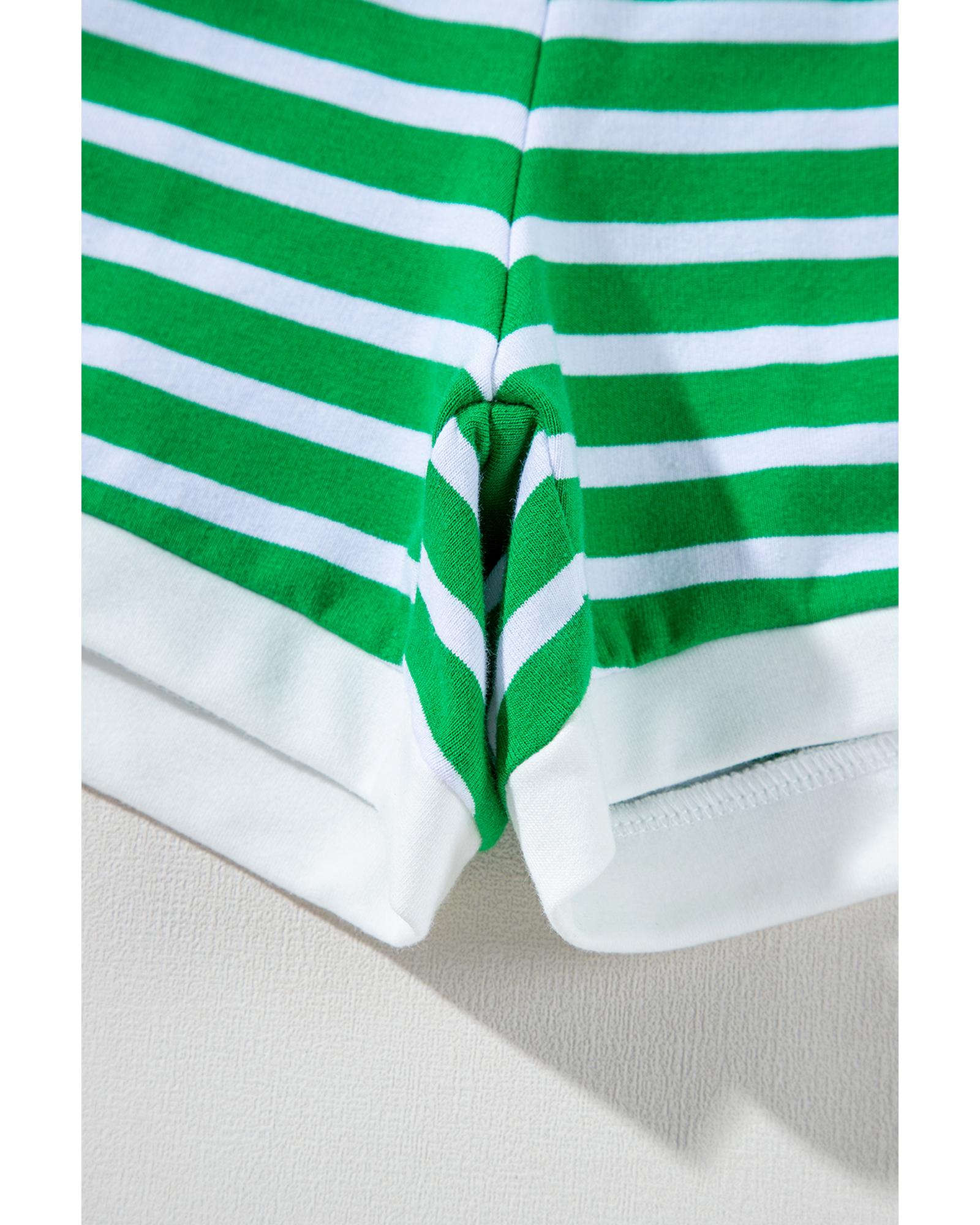 Dark Green Striped Cap Sleeve Tee and Shorts Set - M 5