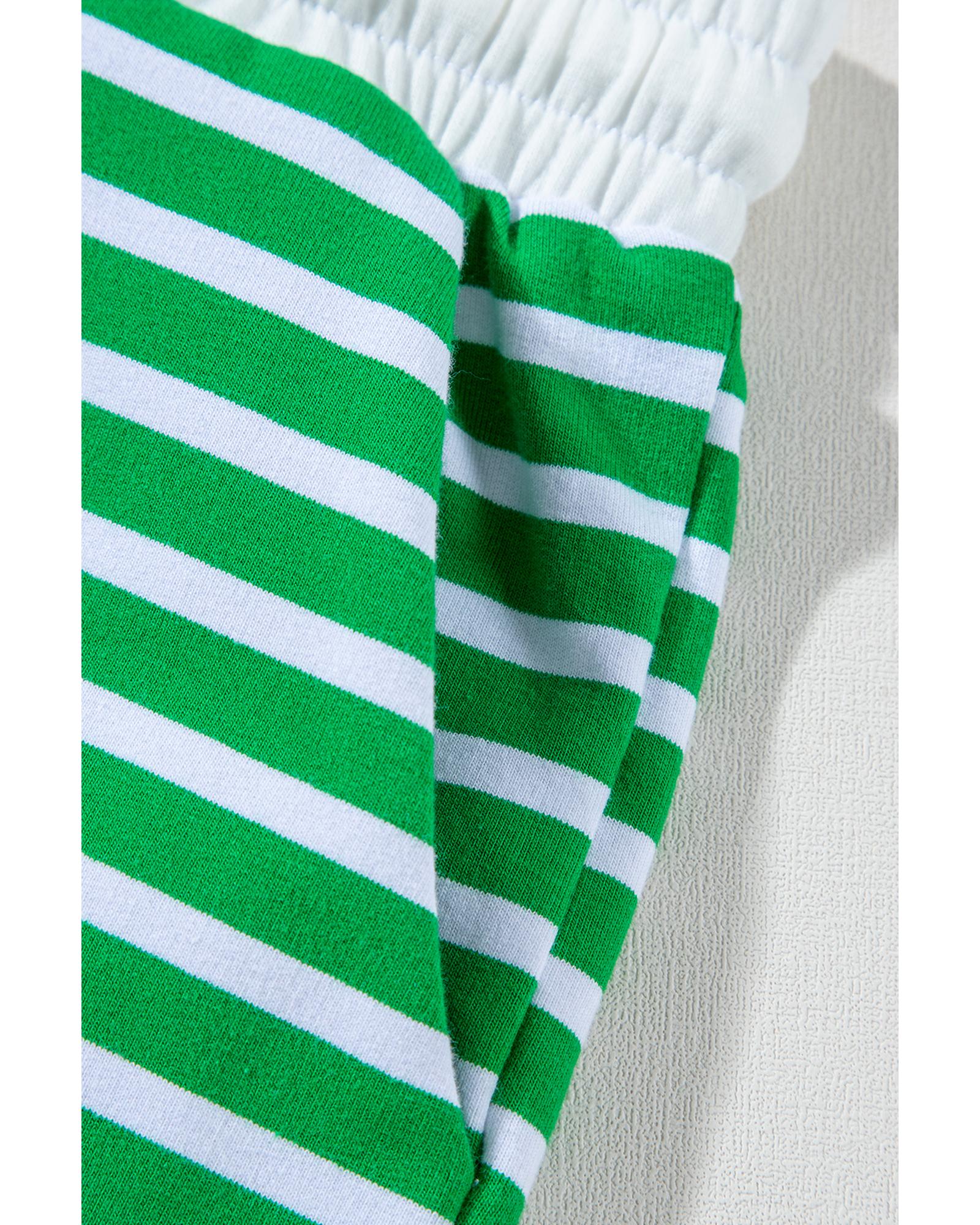 Dark Green Striped Cap Sleeve Tee and Shorts Set - M 8