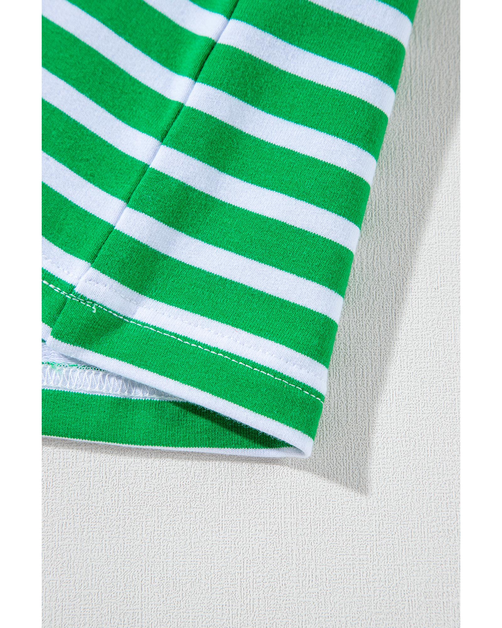 Dark Green Striped Cap Sleeve Tee and Shorts Set - S
