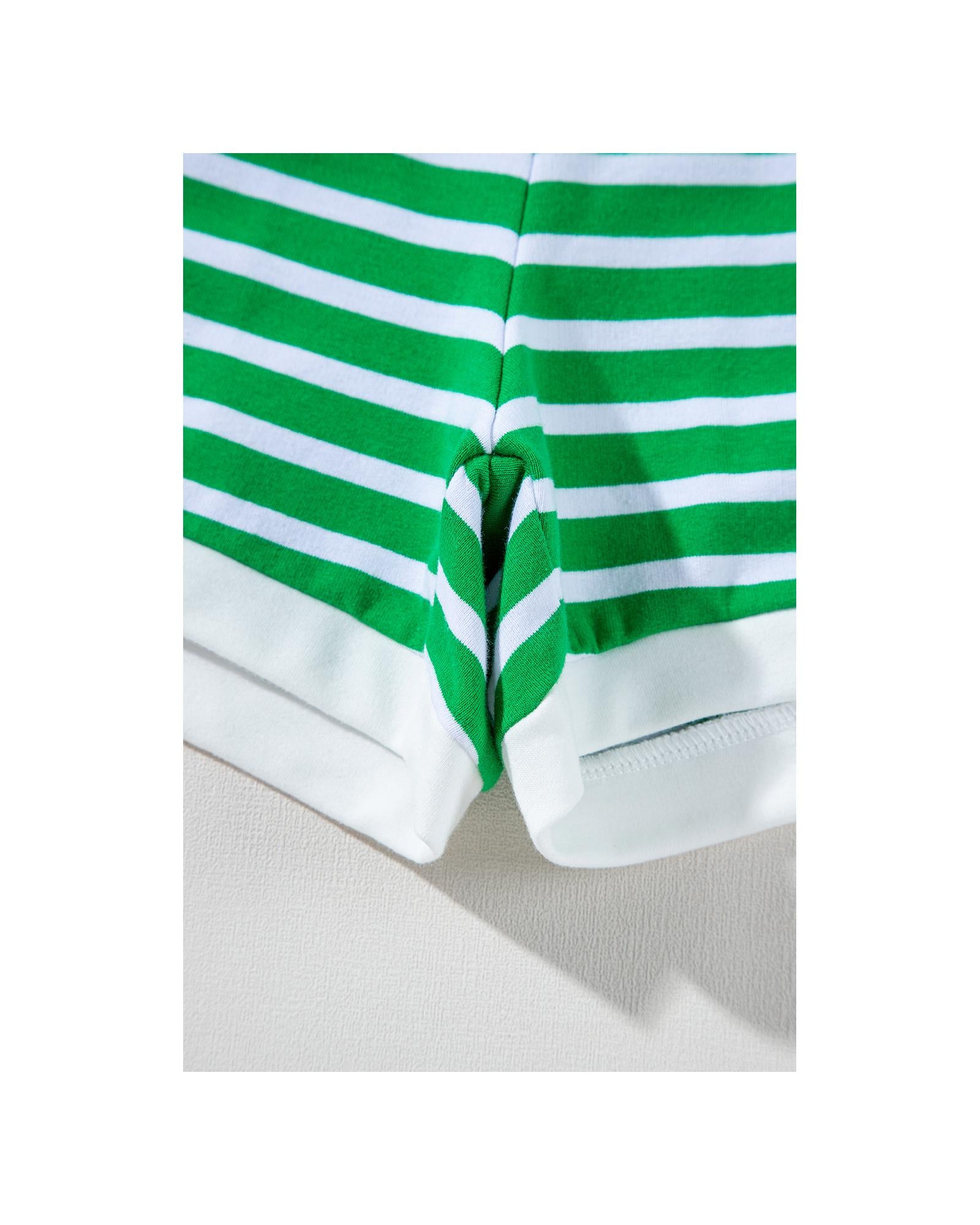 Dark Green Striped Cap Sleeve Tee and Shorts Set - XL 5
