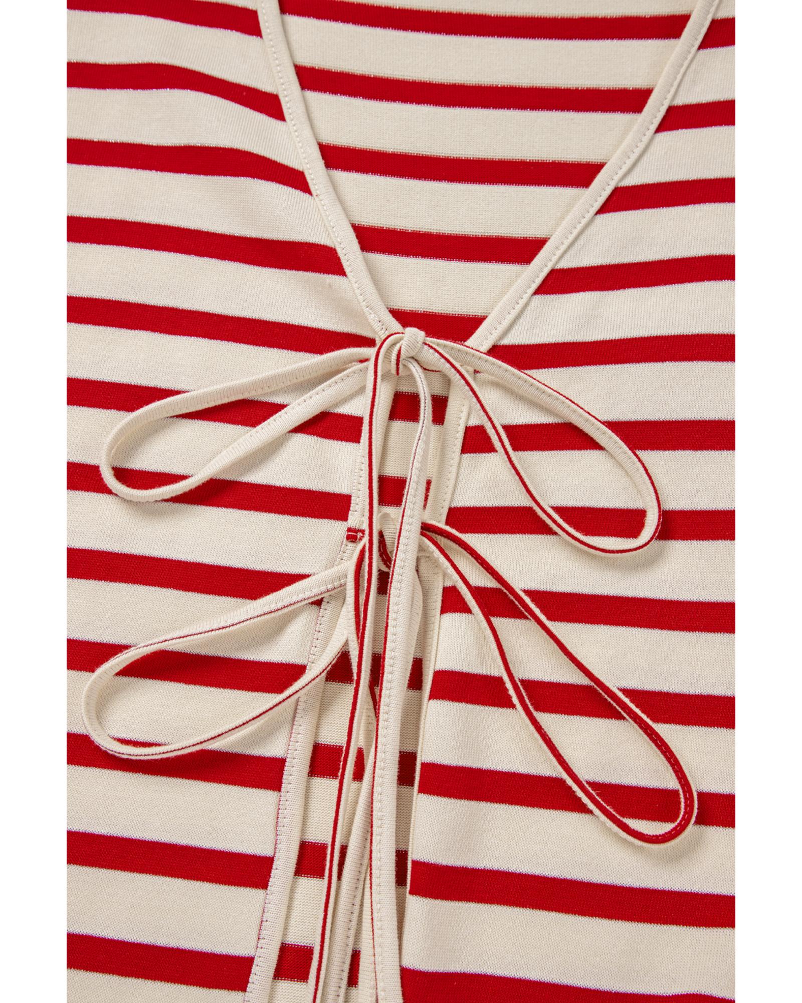 Red Stripe Lace-up Front Top and High Waist Shorts Set - XL 6