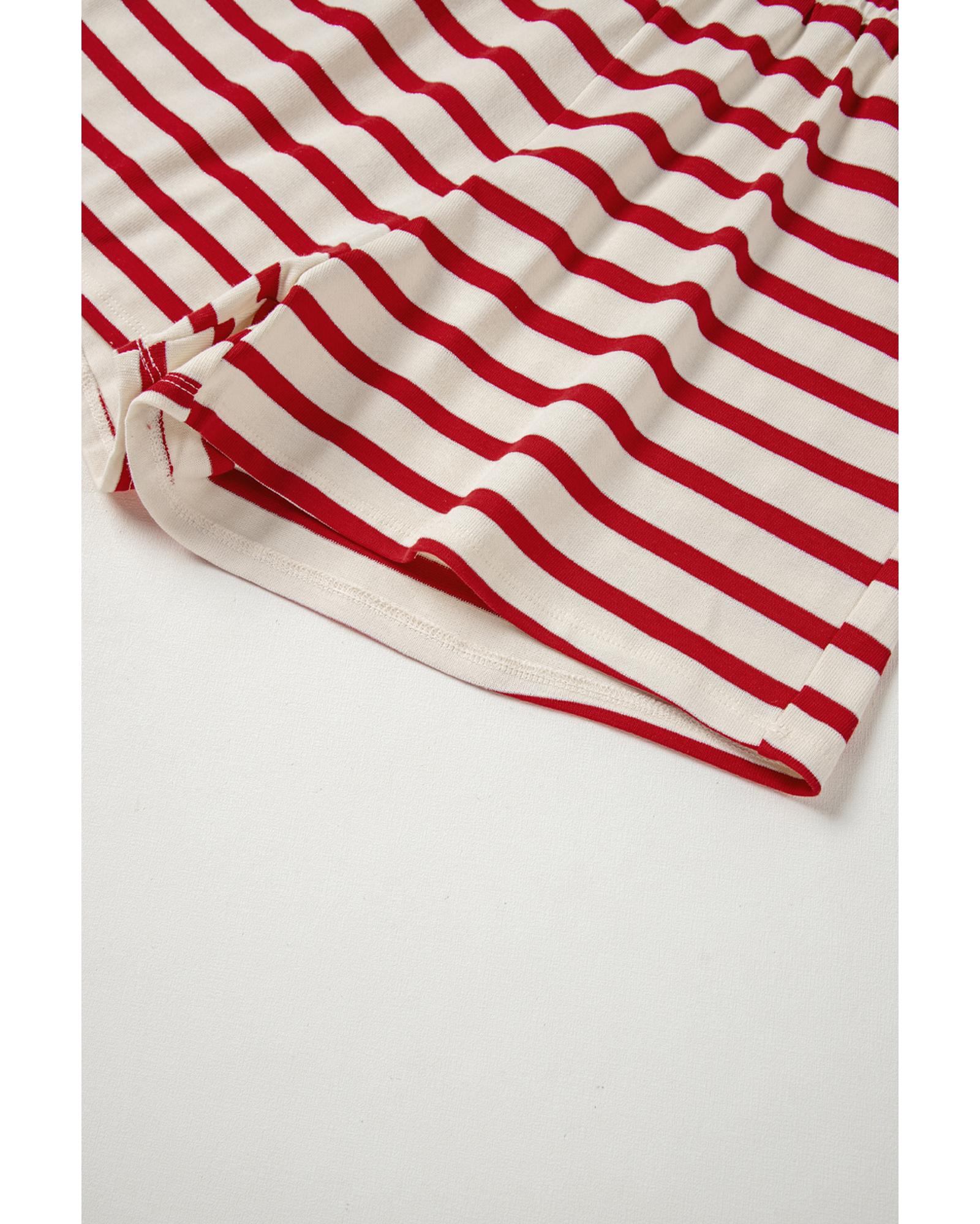Red Stripe Lace-up Front Top and High Waist Shorts Set - XL 7