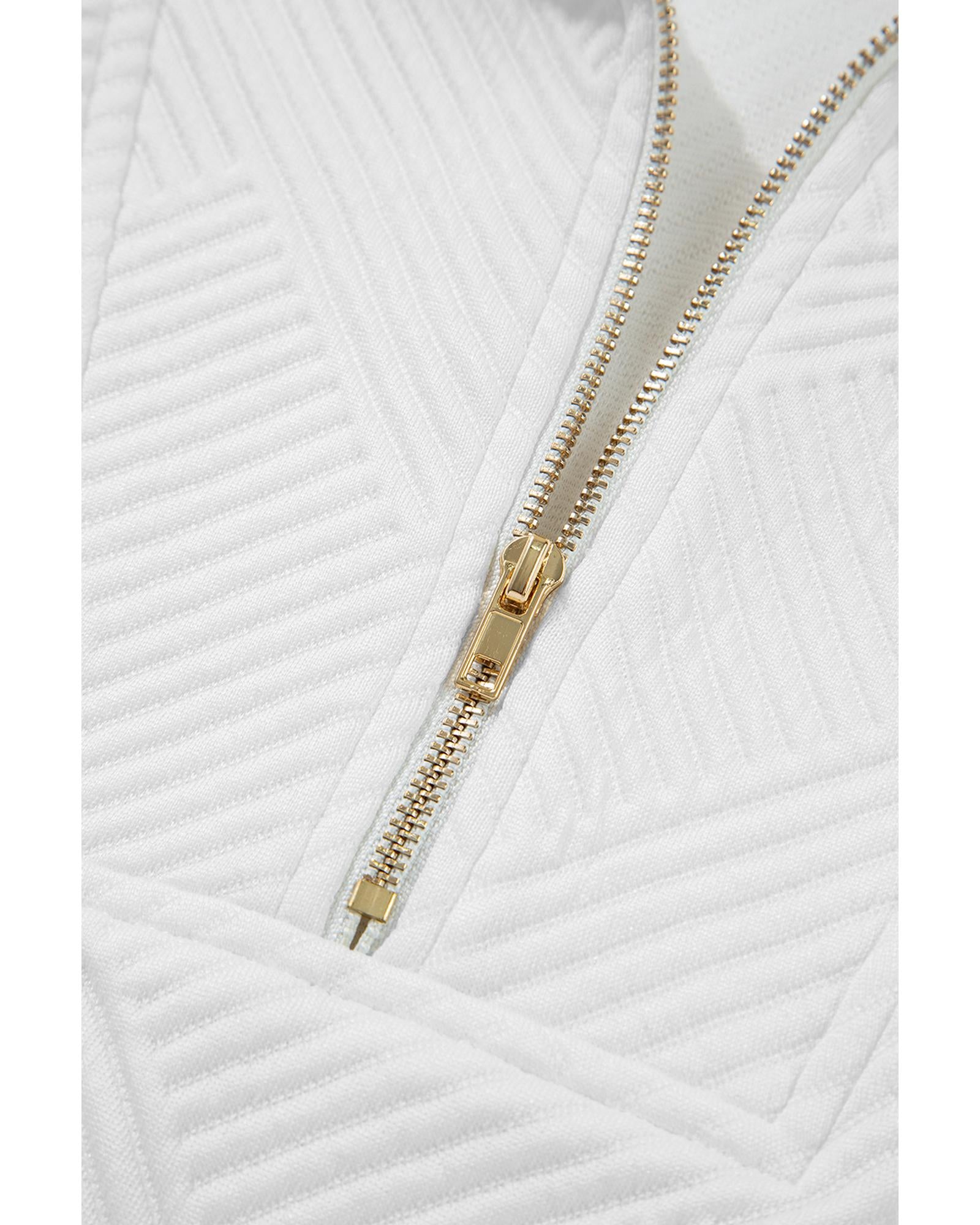White Textured Half Zip Tank Top Drawstring Shorts Set - L 7