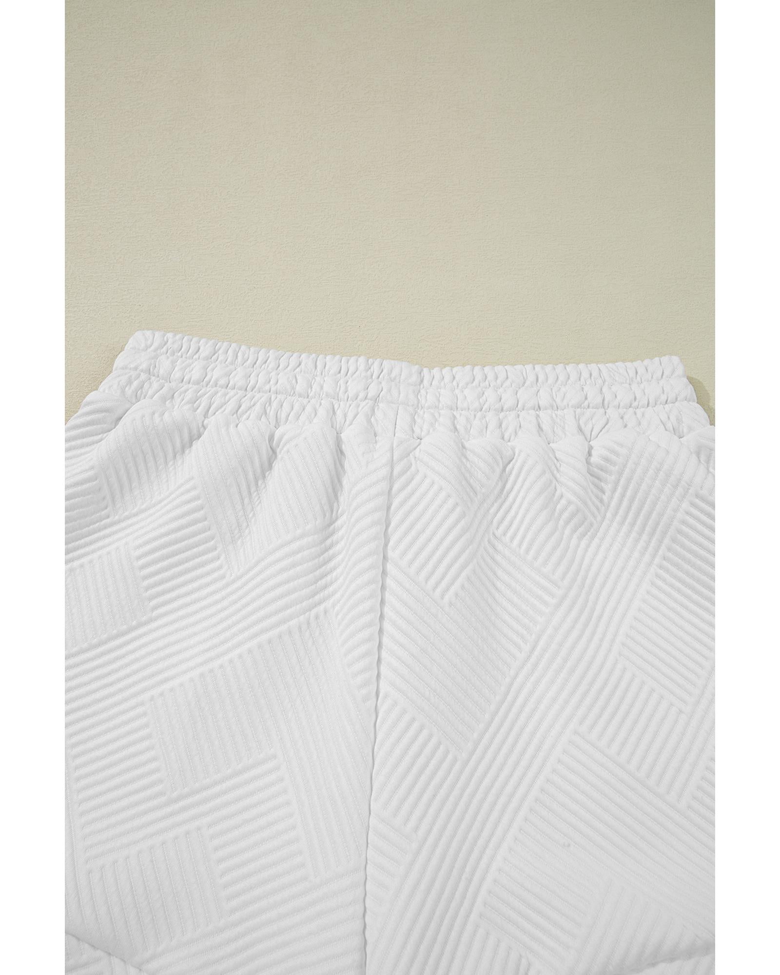 White Textured Half Zip Tank Top Drawstring Shorts Set - S 3