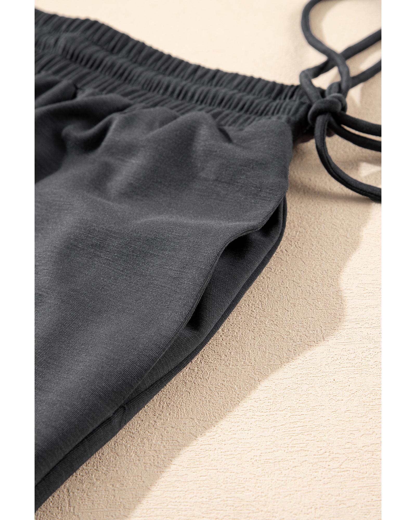 Dark Grey Drawstring Side Crewneck Tee and Loose Pants Set - M 7