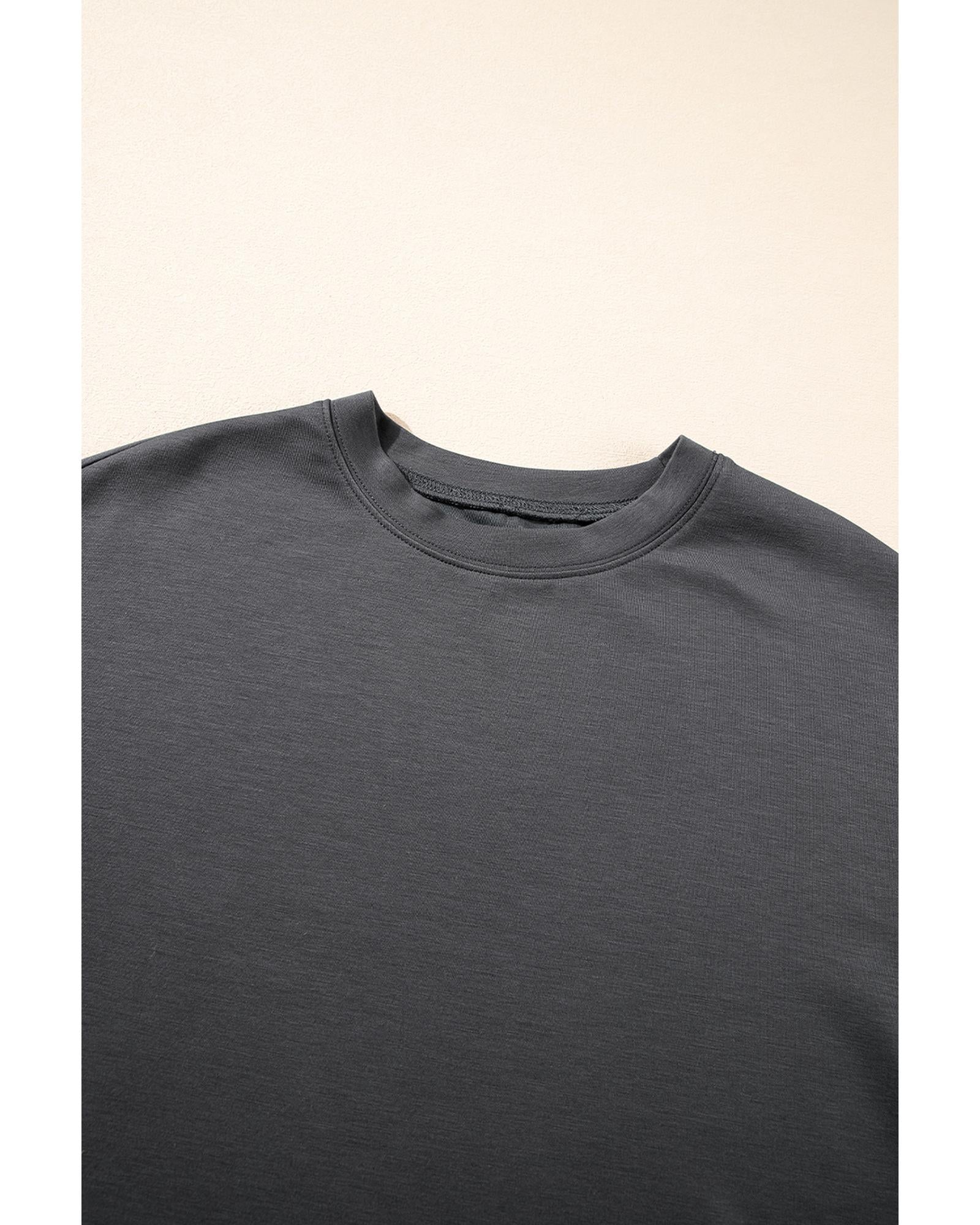 Dark Grey Drawstring Side Crewneck Tee and Loose Pants Set - S 4