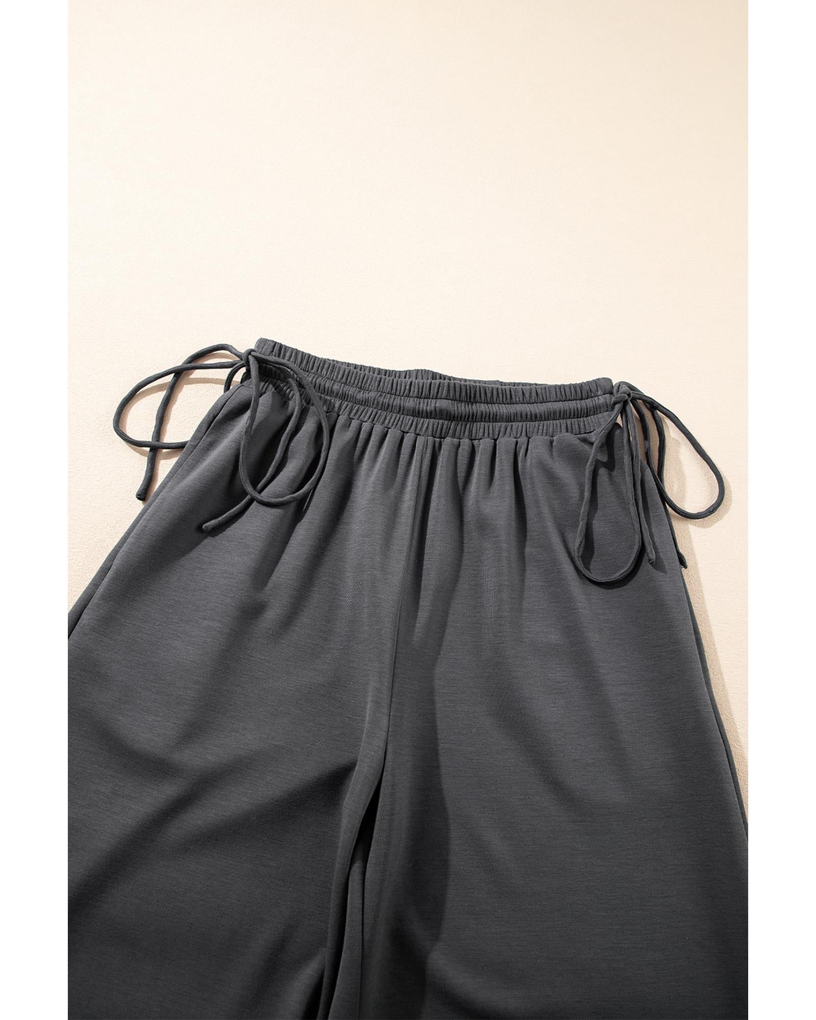 Dark Grey Drawstring Side Crewneck Tee and Loose Pants Set - XL