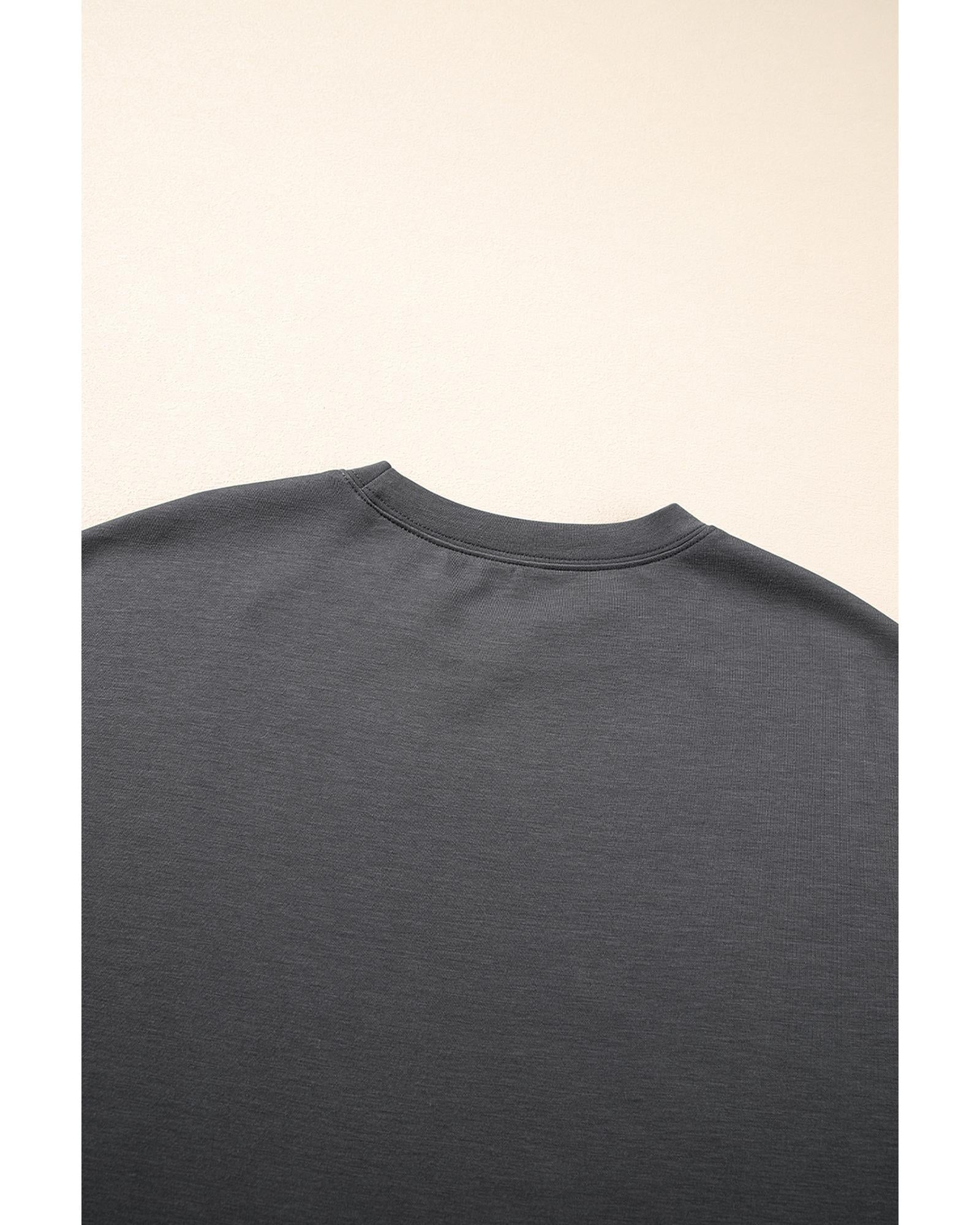 Dark Grey Drawstring Side Crewneck Tee and Loose Pants Set - XL 7