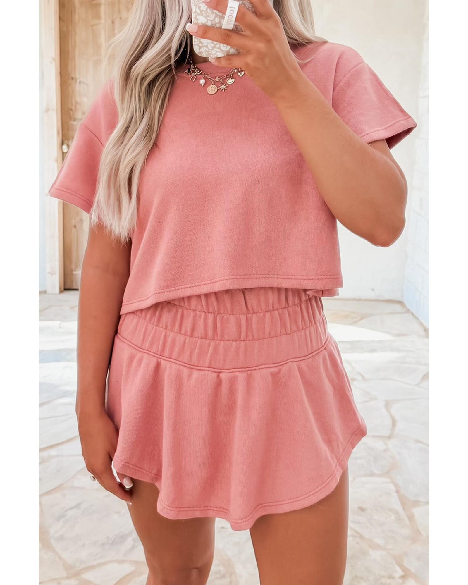 Blossom 2pcs Cropped Tee and Ruffle High Waist Skort Set - L 3