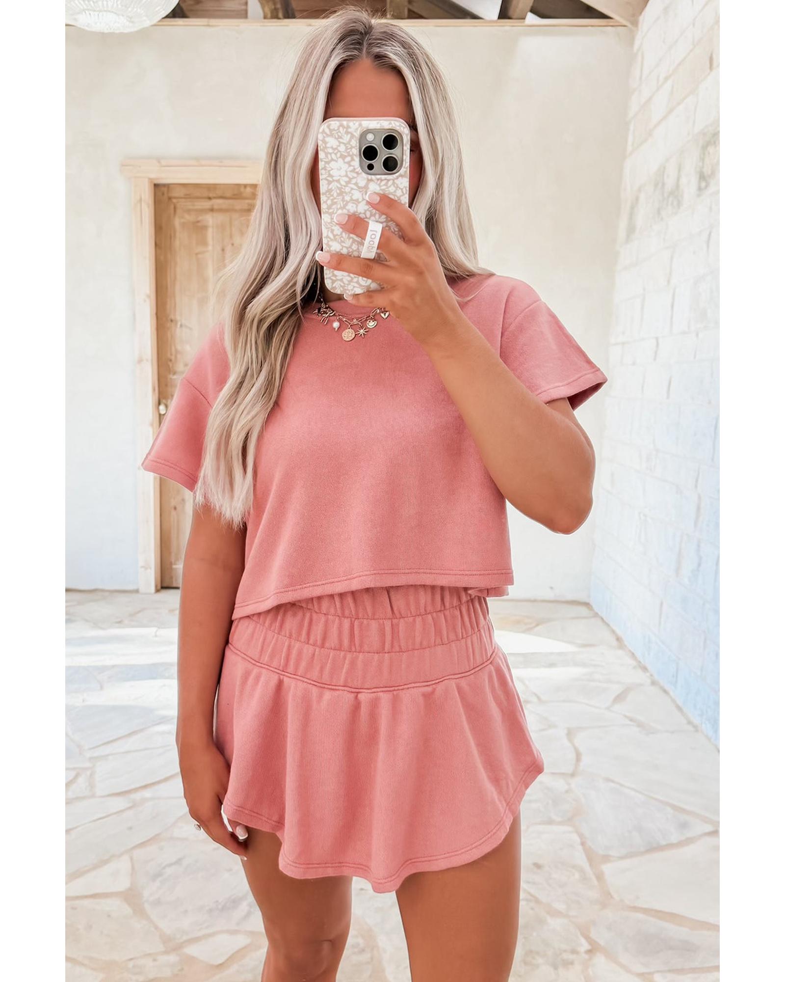 Blossom 2pcs Cropped Tee and Ruffle High Waist Skort Set - S 4
