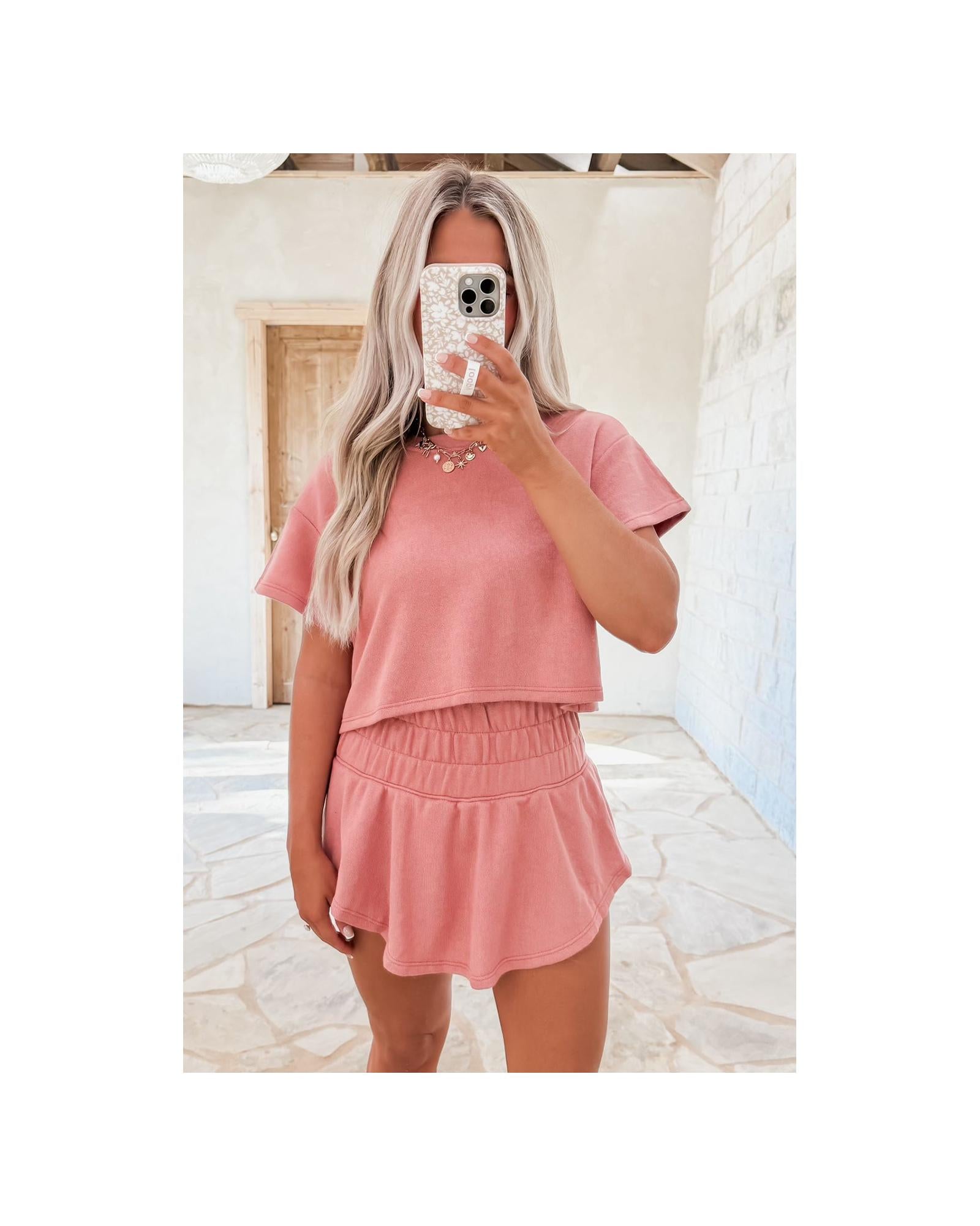 Blossom 2pcs Cropped Tee and Ruffle High Waist Skort Set - XL 4