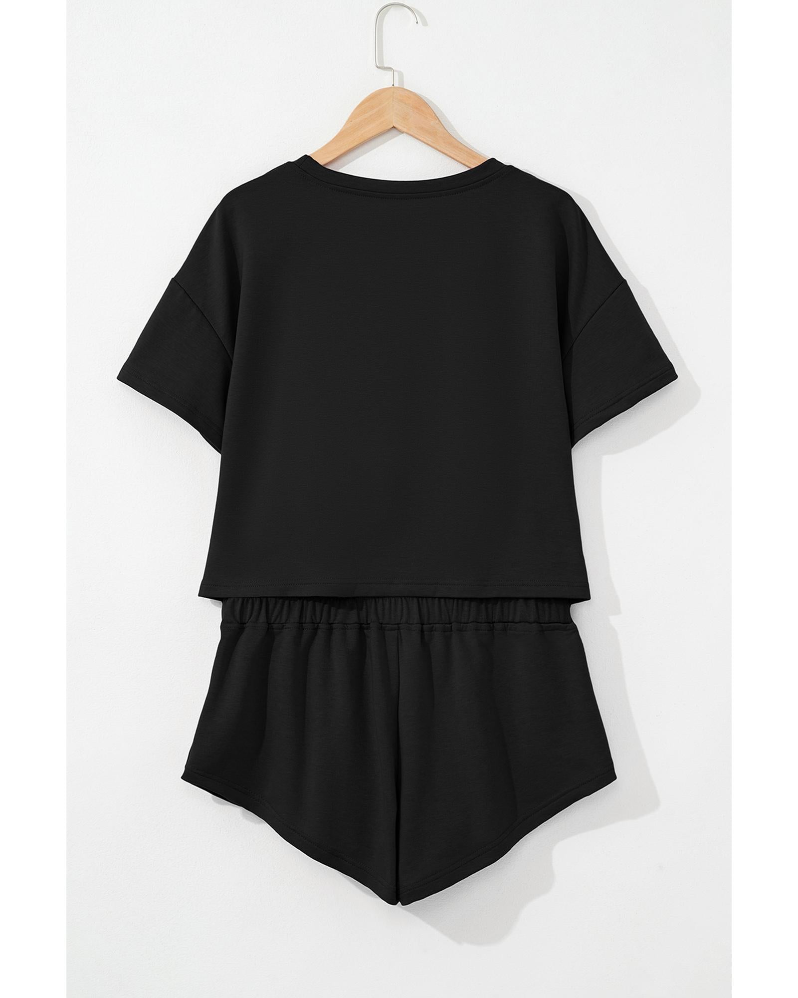 Black 2pcs Cropped Tee and Ruffle High Waist Skort Set - L 5