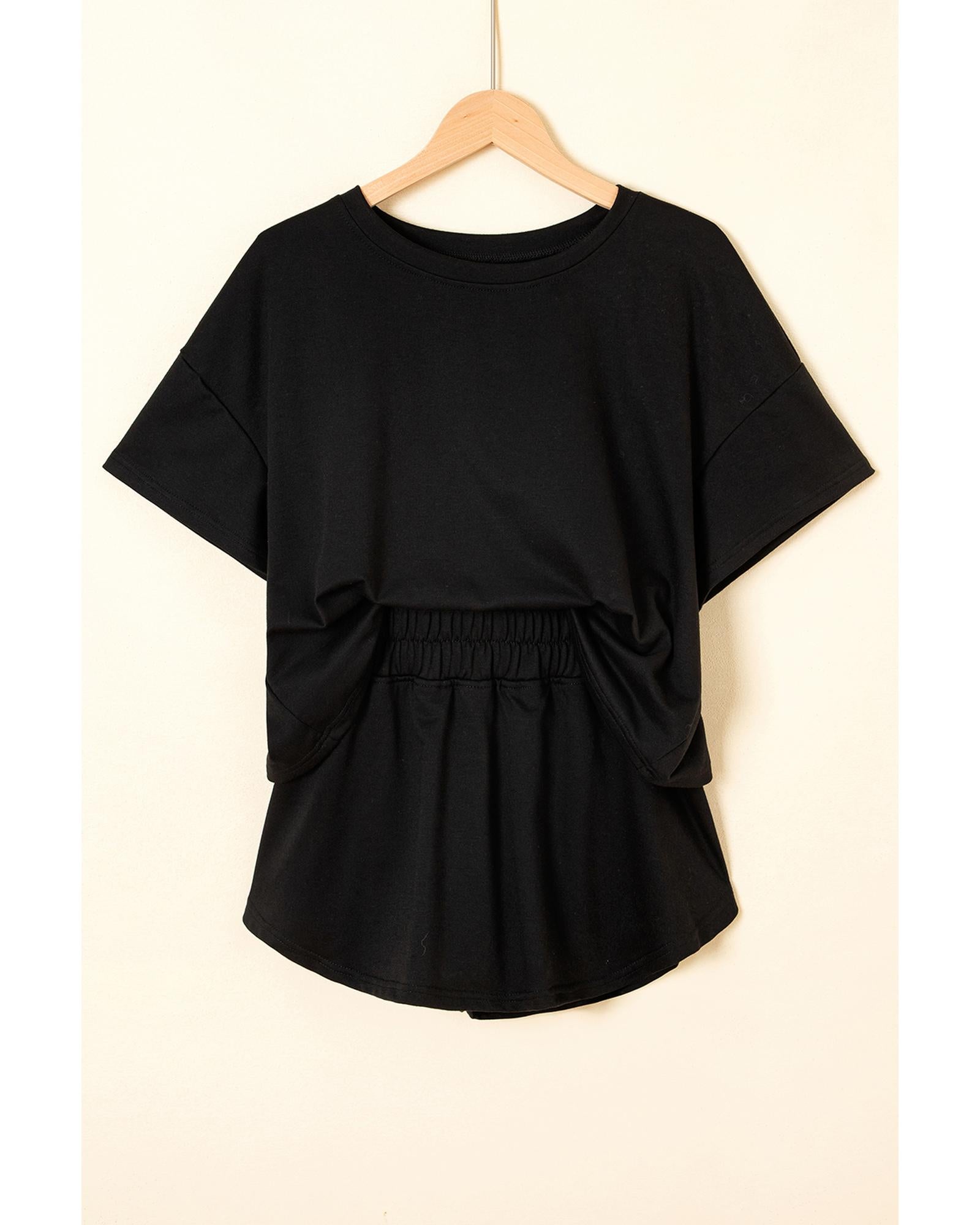 Black 2pcs Cropped Tee and Ruffle High Waist Skort Set - M 6