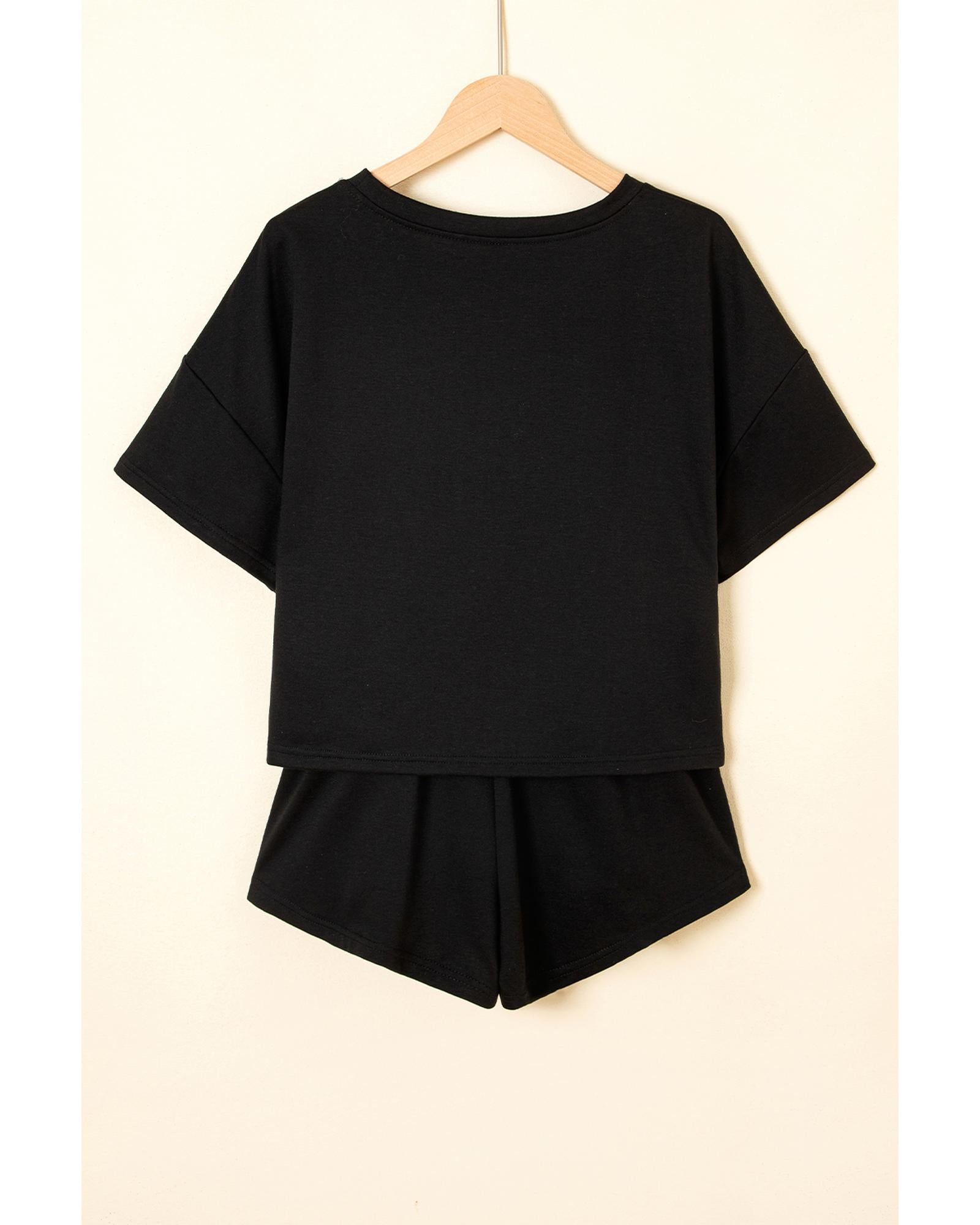 Black 2pcs Cropped Tee and Ruffle High Waist Skort Set - M 7