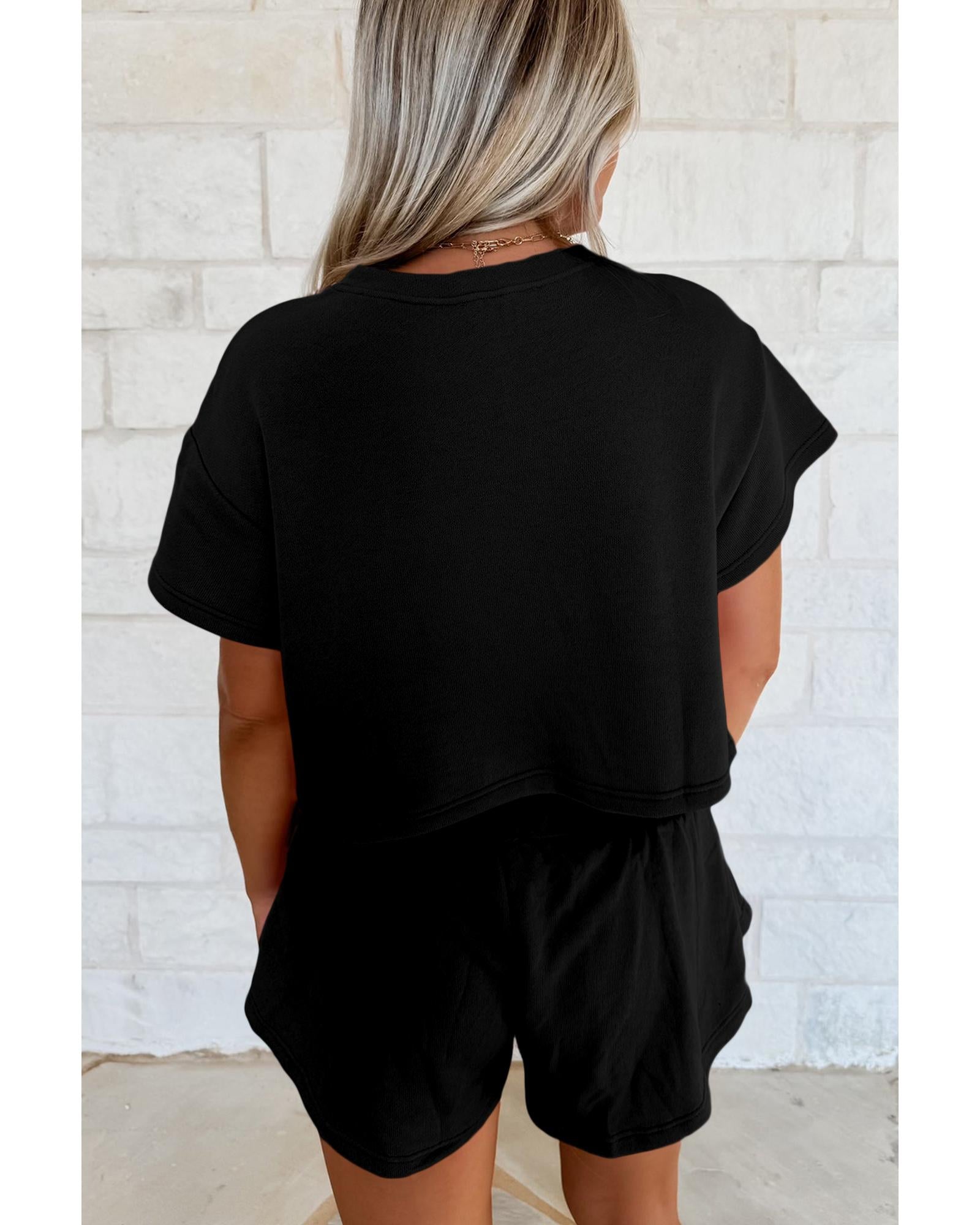 Black 2pcs Cropped Tee and Ruffle High Waist Skort Set - XL