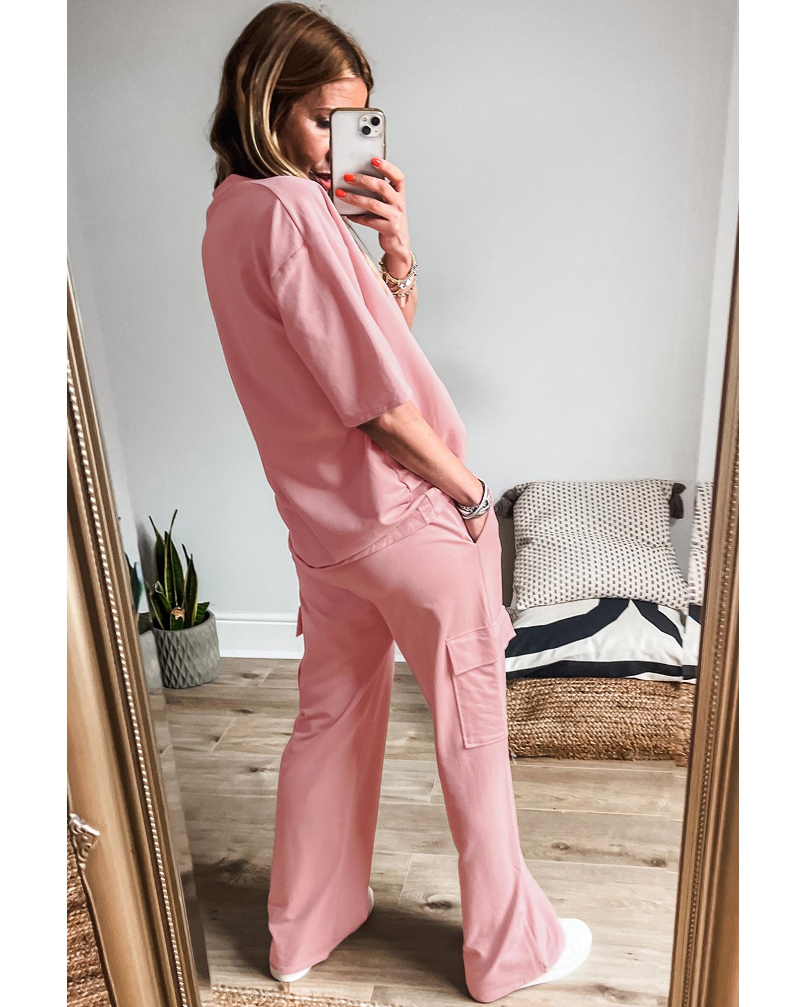 Apricot Pink Half Sleeve T-Shirt & Cargo Sweatpants Set - XL