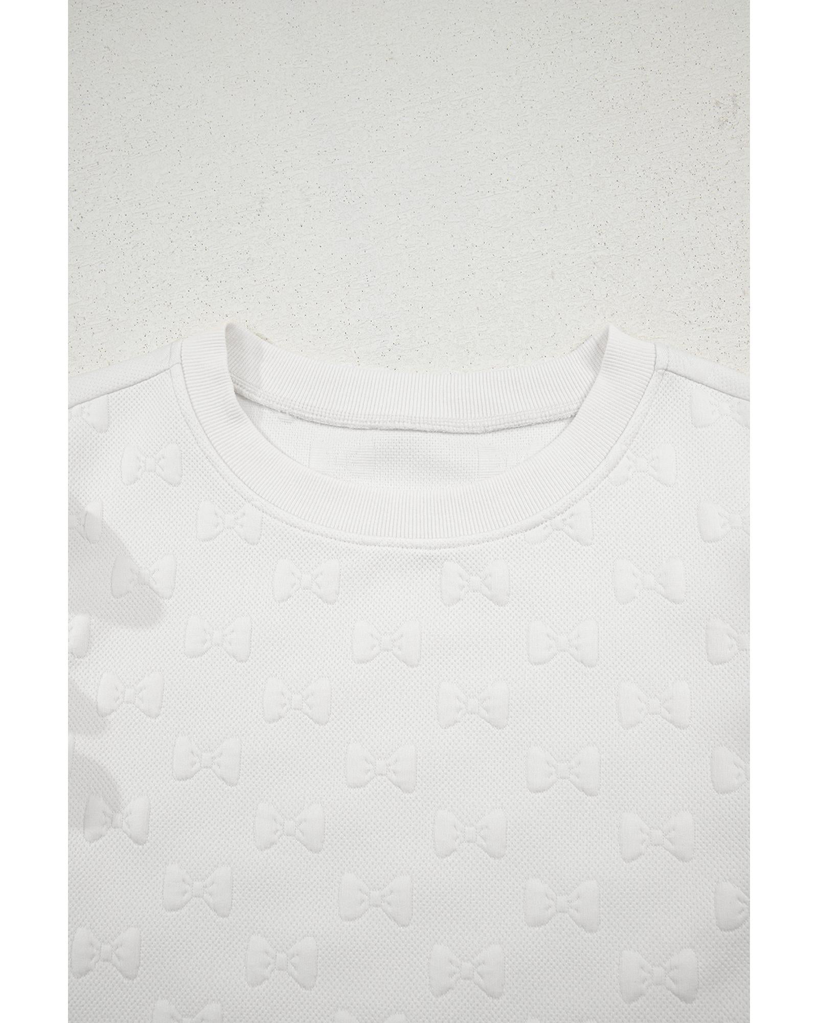 White Bow Jacquard Ruffle Sleeve Short 2pcs Outfit - L 6