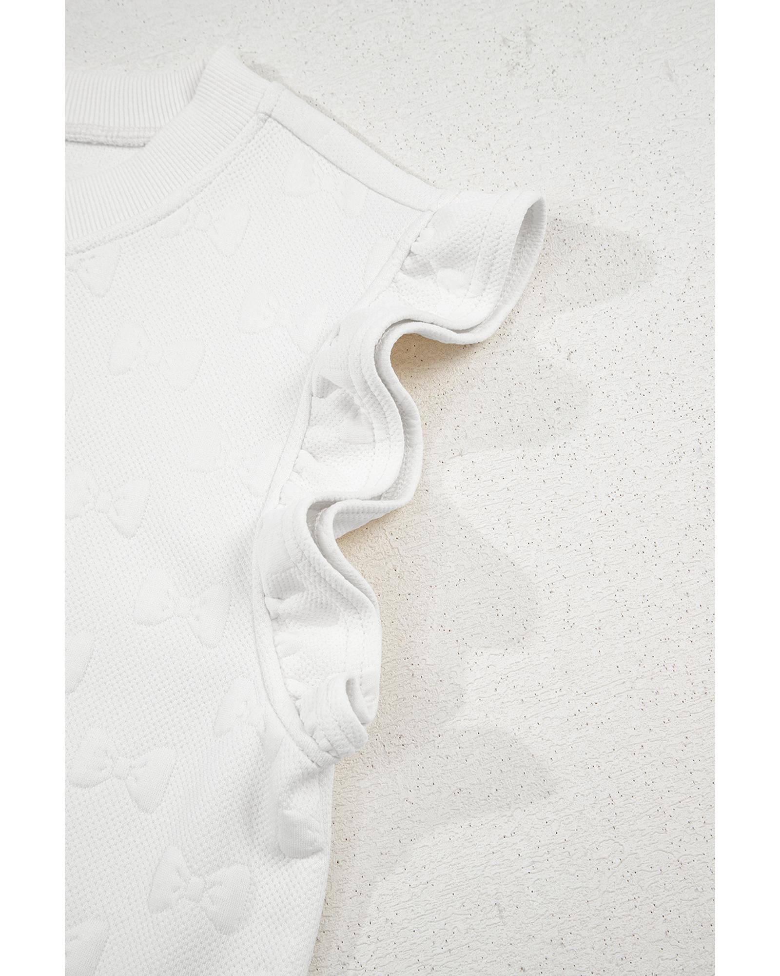 White Bow Jacquard Ruffle Sleeve Short 2pcs Outfit - M 7
