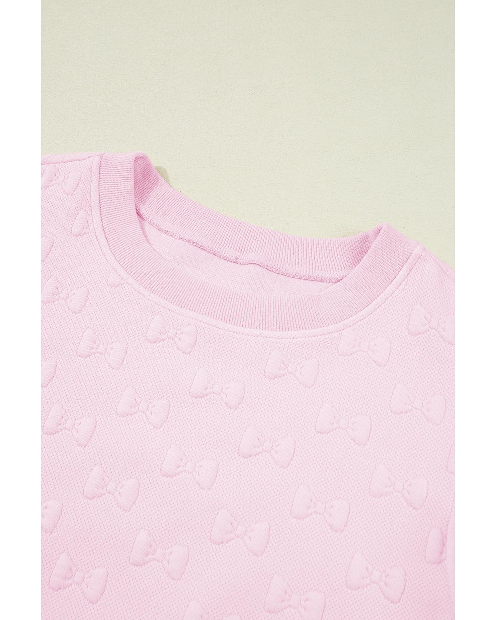 Pink Bow Jacquard Ruffle Sleeve Short 2pcs Outfit - XL 7