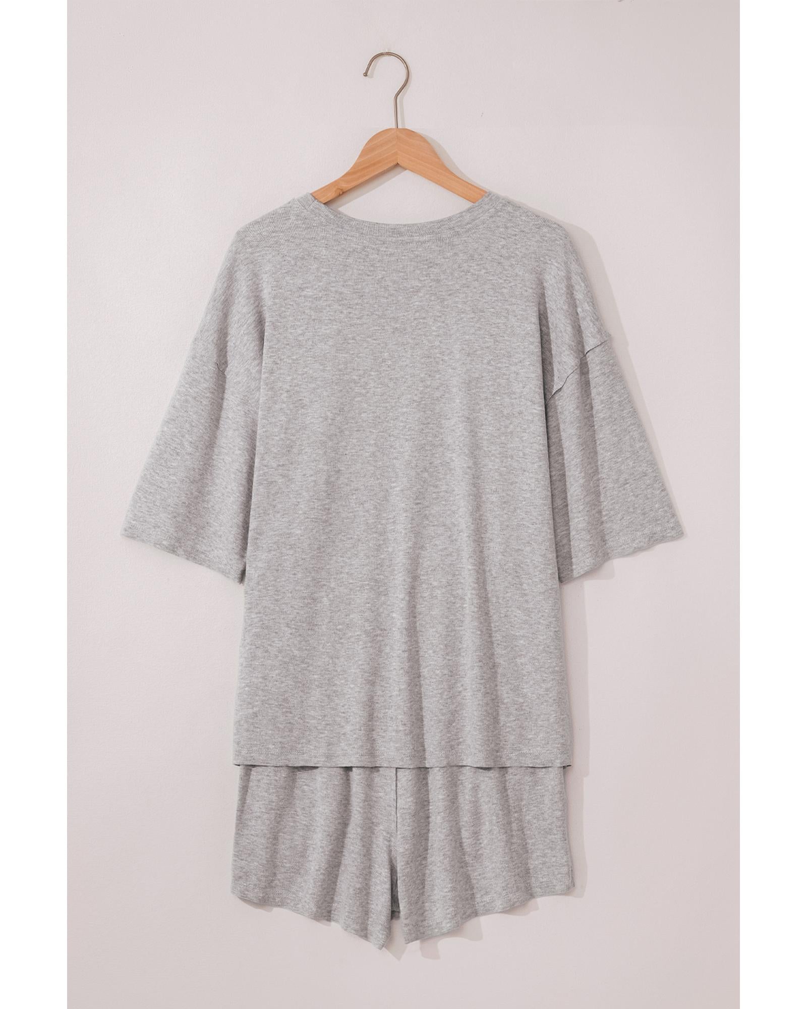 Gray Solid Color Loose Tee 2 Piece Shorts Set - M 6