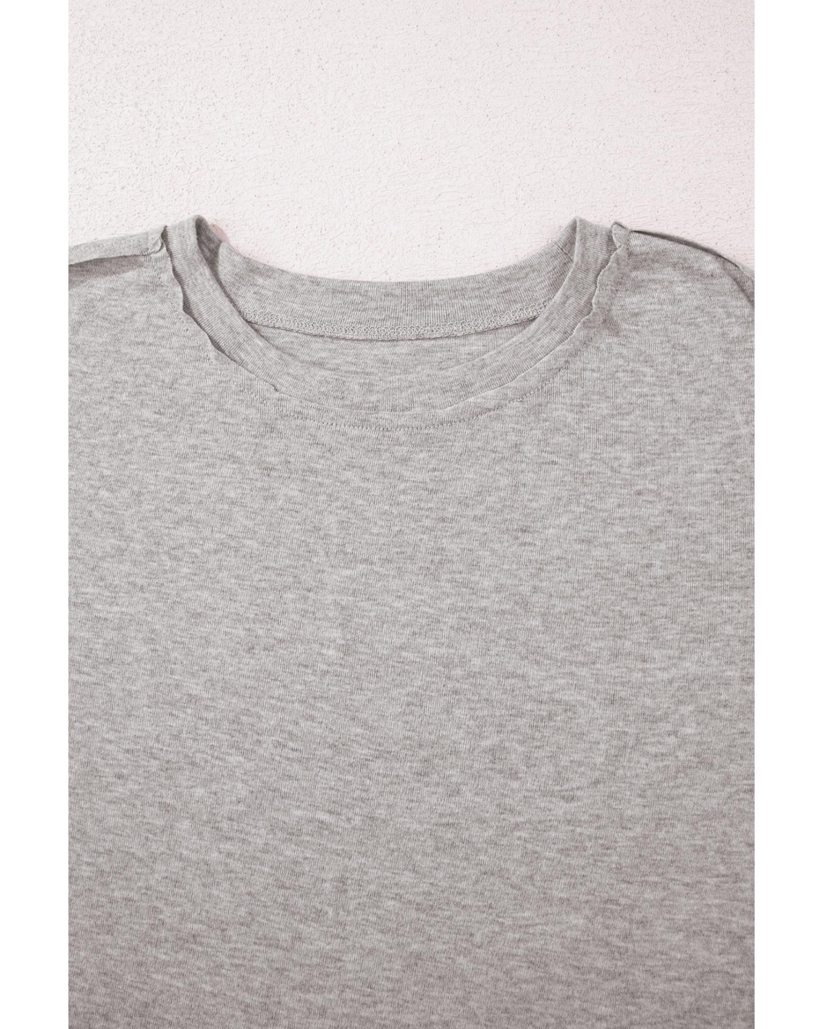 Gray Solid Color Loose Tee 2 Piece Shorts Set - M 7