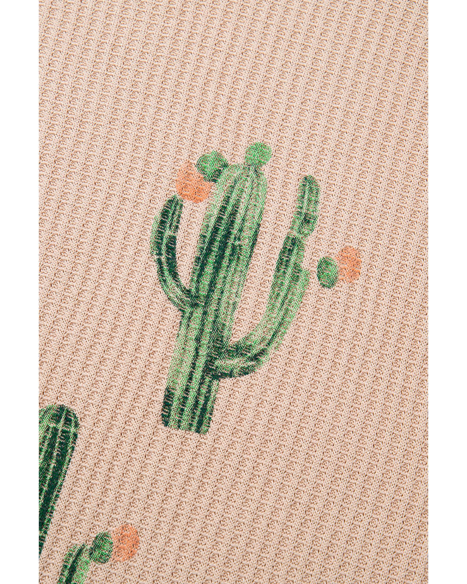 Light French Beige Cactus Forest Waffle Half Sleeve Tee Short Set - S 6
