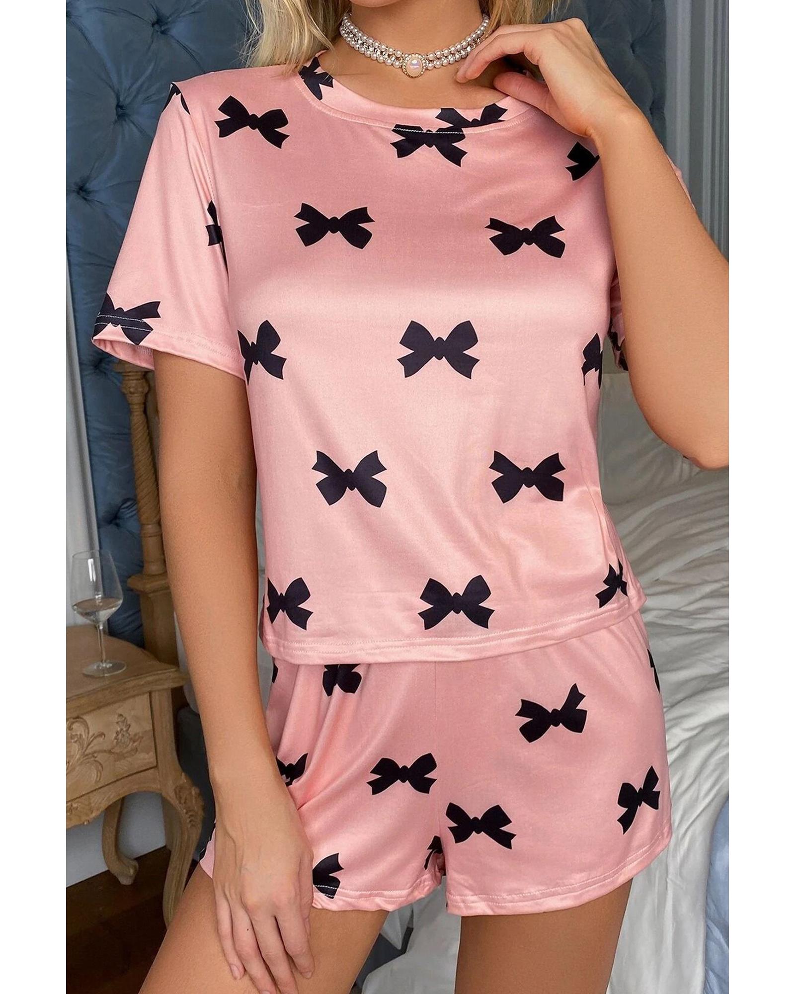 Pink Bow Printed Short 2pcs Lounge Set - L 4
