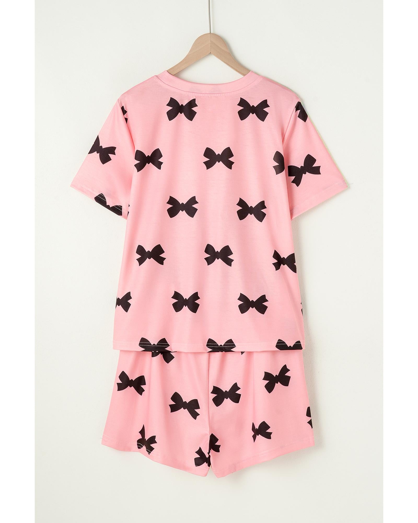 Pink Bow Printed Short 2pcs Lounge Set - L 6