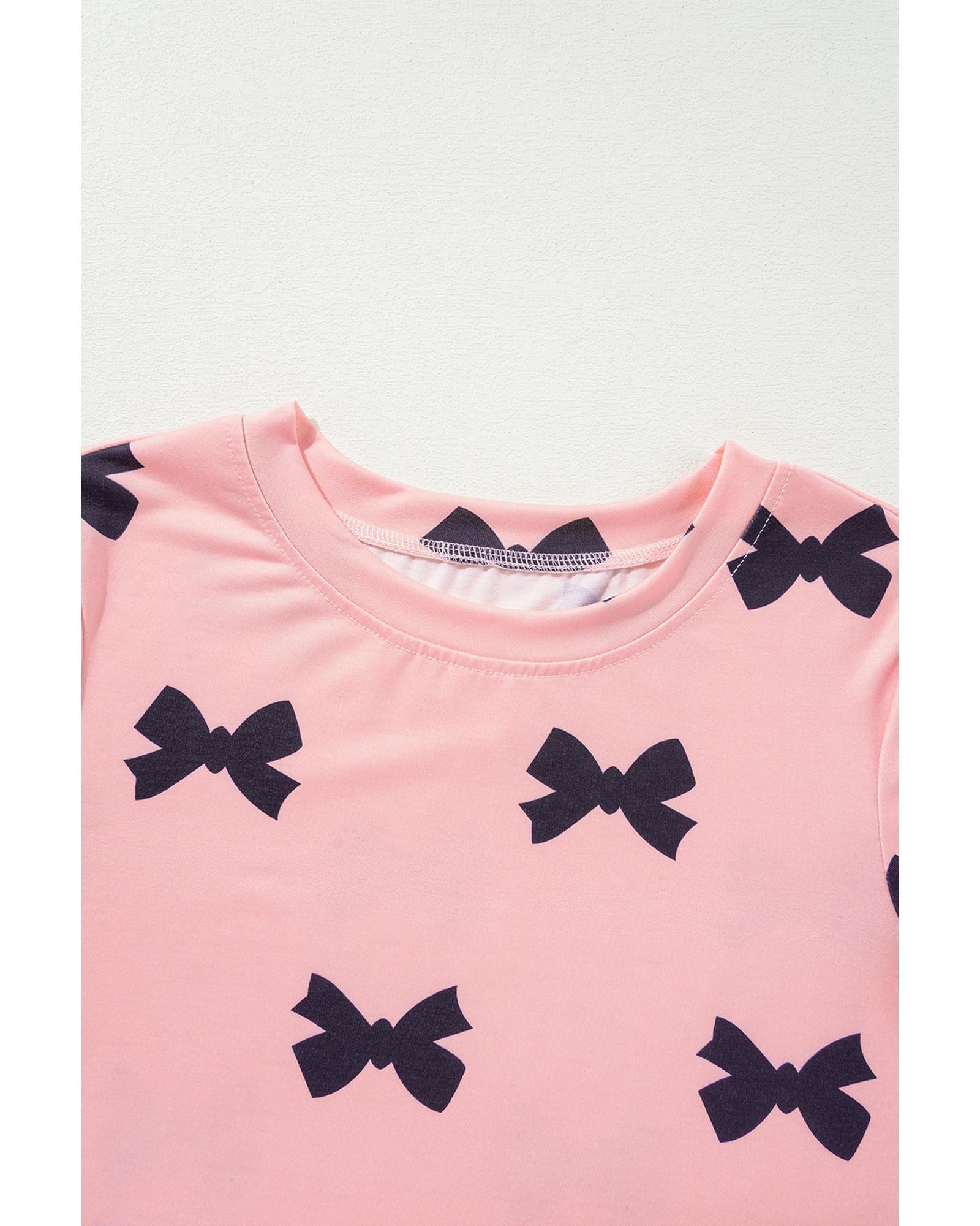 Pink Bow Printed Short 2pcs Lounge Set - L 7