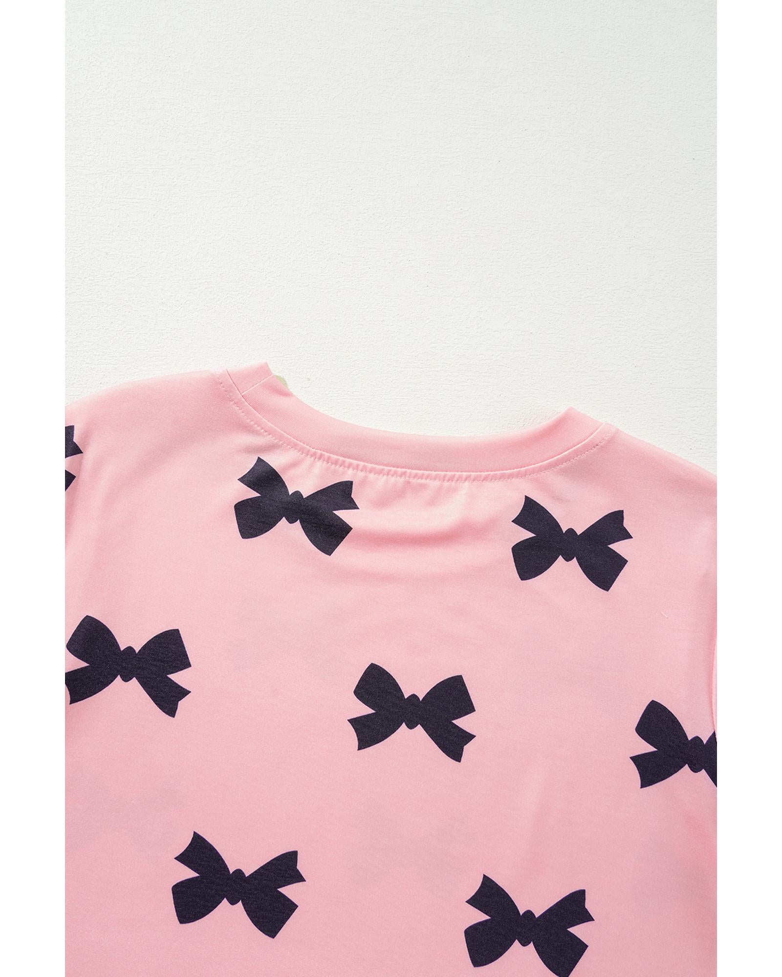 Pink Bow Printed Short 2pcs Lounge Set - L 8